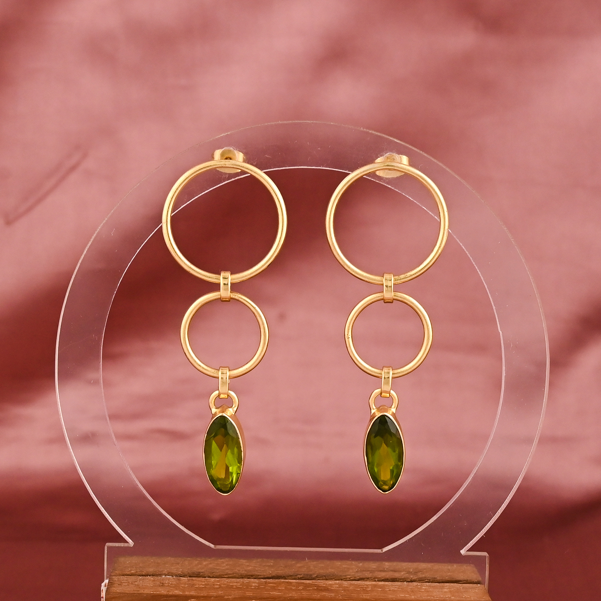Peridot Hydro Gemstone Elegant Drop Earrings  Gold Plated Brass