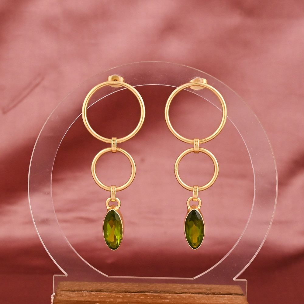 Image of Peridot Hydro Gemstone Elegant Drop Earrings | Gold Plated Brass
