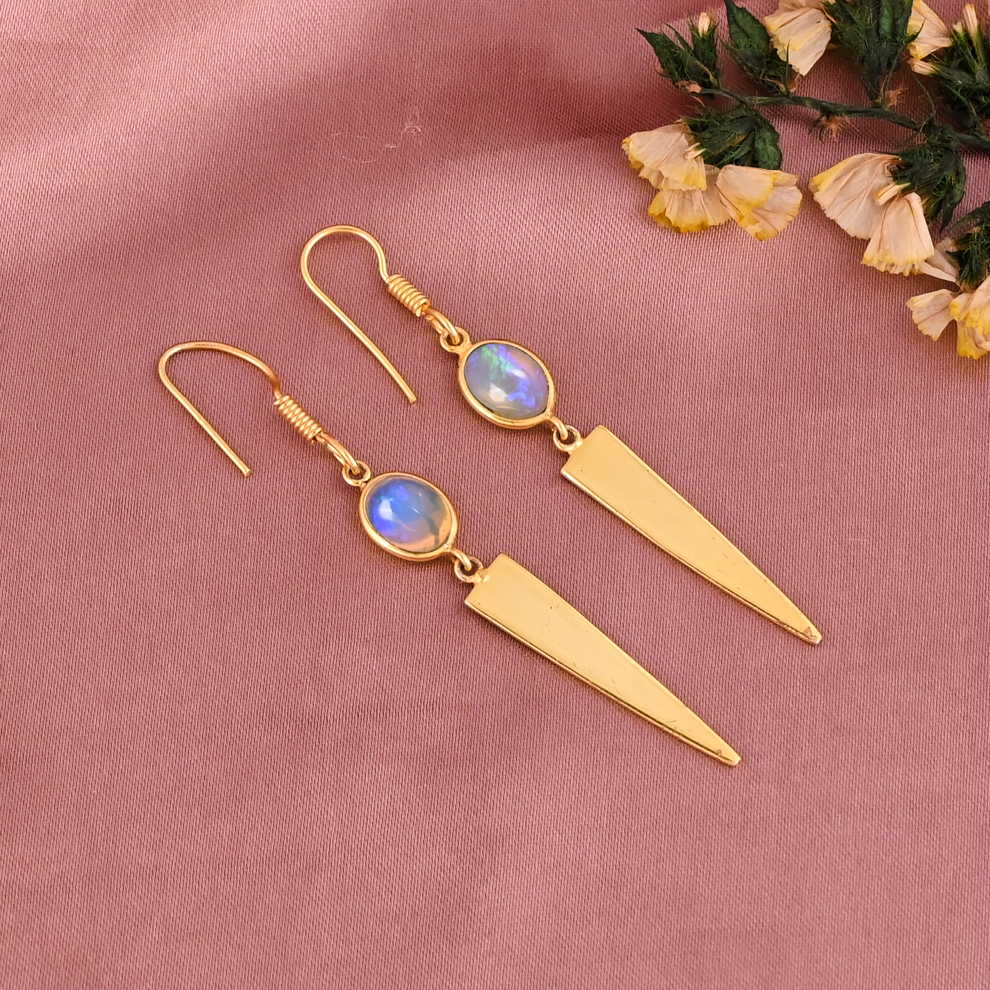Opalite Hydro Stylish Dangle Earrings  Gold Plated Brass Jewelry