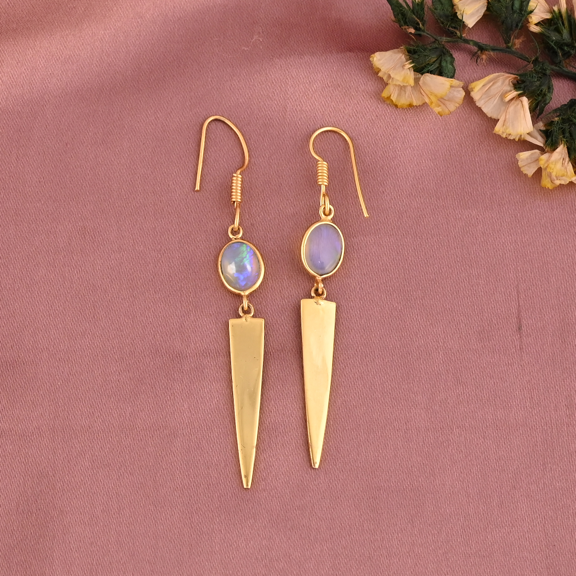 Opalite Hydro Stylish Dangle Earrings  Gold Plated Brass Jewelry
