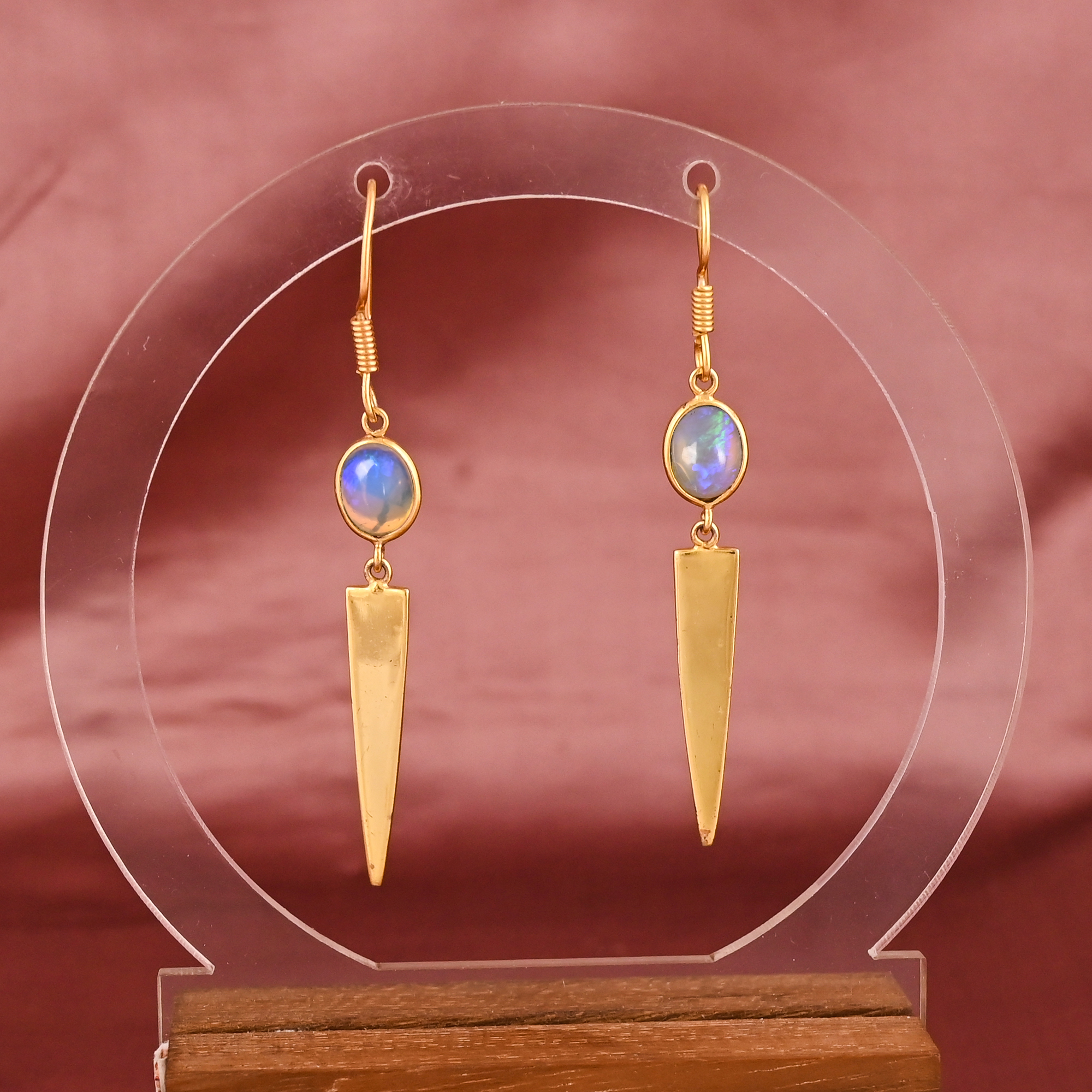 Opalite Hydro Stylish Dangle Earrings  Gold Plated Brass Jewelry