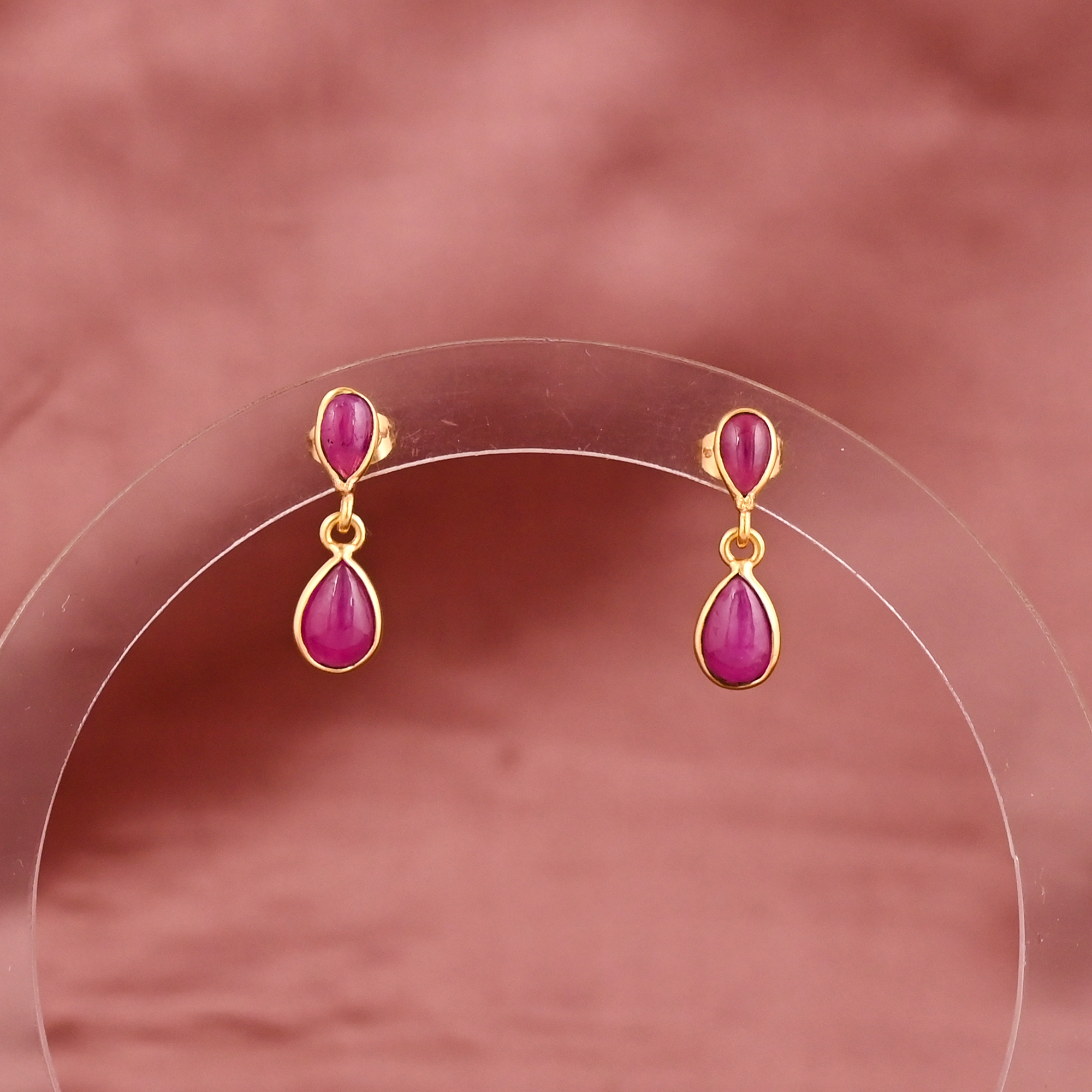 Natural Johnson Ruby Gemstone Drop Earrings Gold Plated 925 Sterling Silver