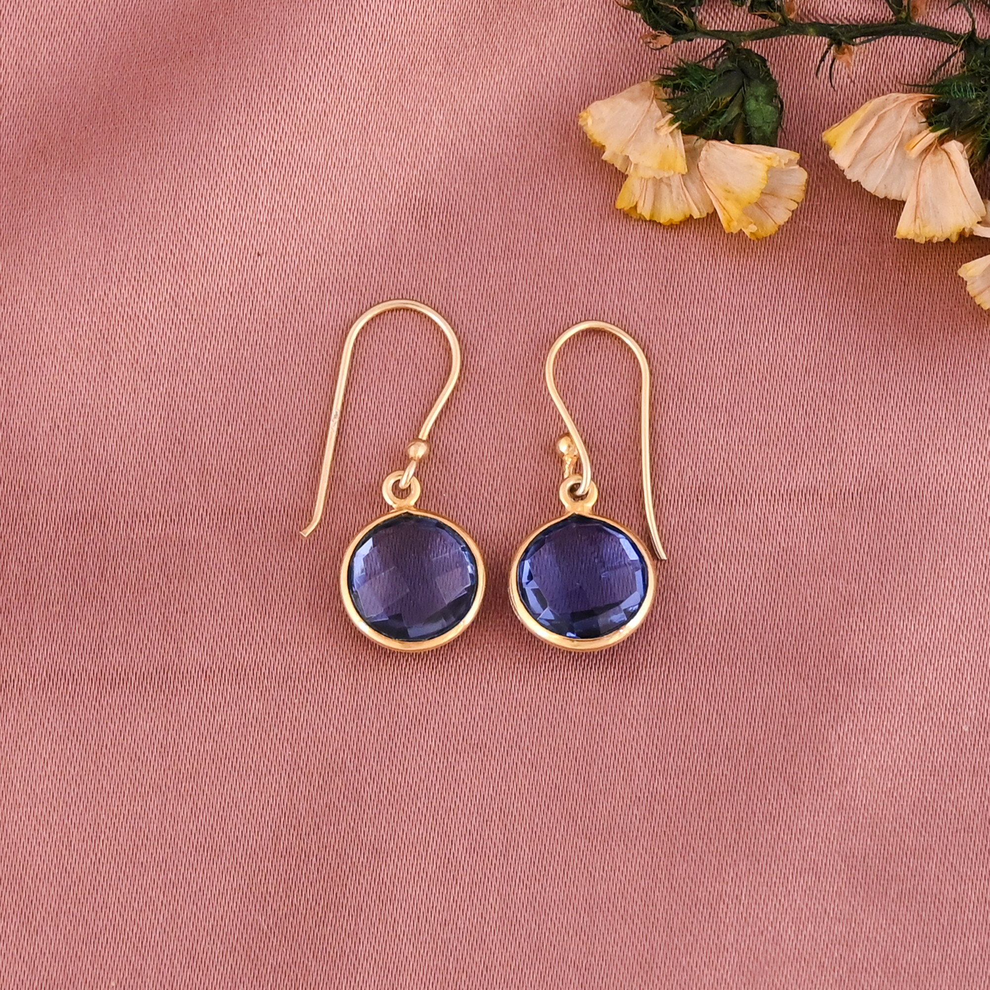 Ink Blue Hydro Gemstone Minimalist Drop Earrings  Gold Plated Brass