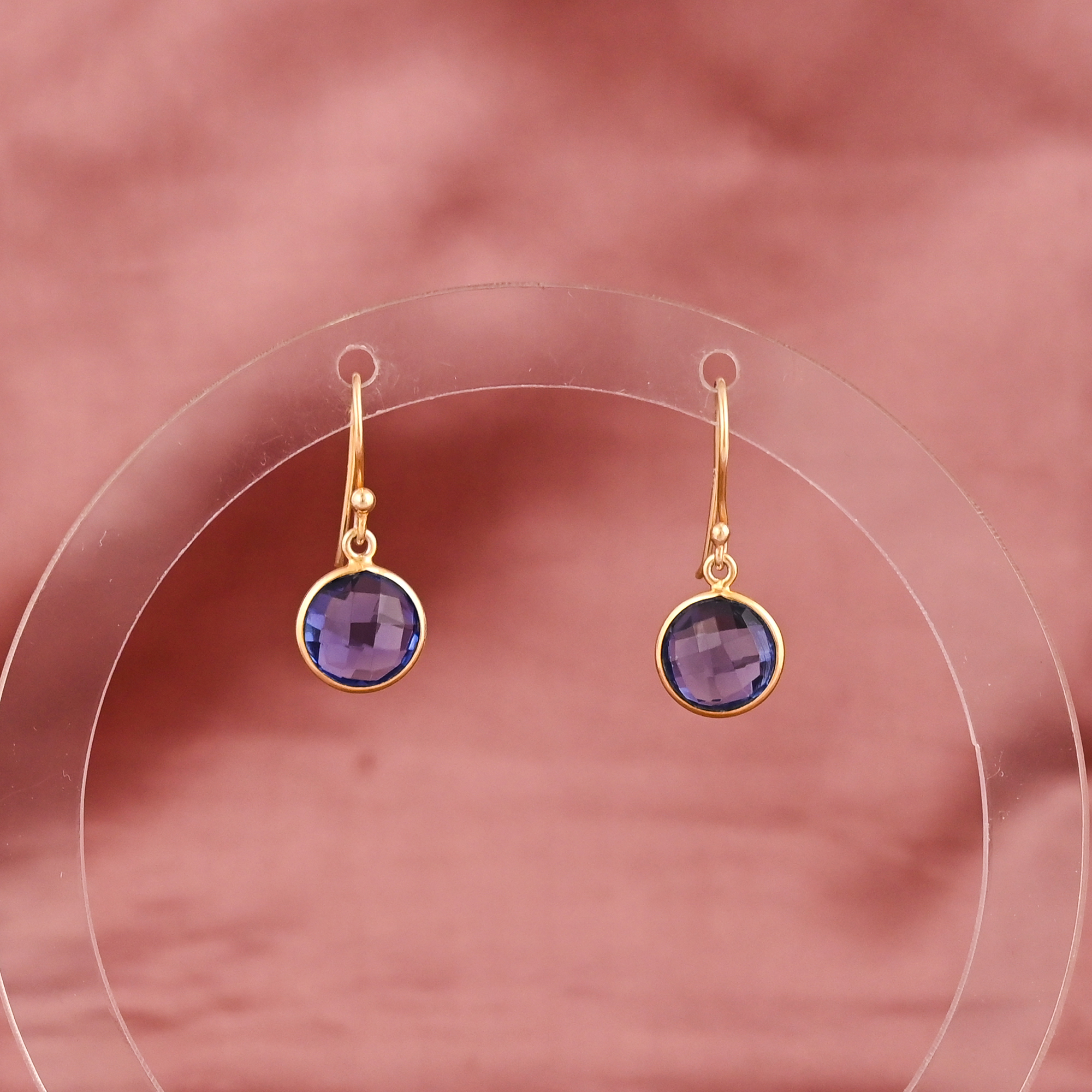 Ink Blue Hydro Gemstone Minimalist Drop Earrings  Gold Plated Brass