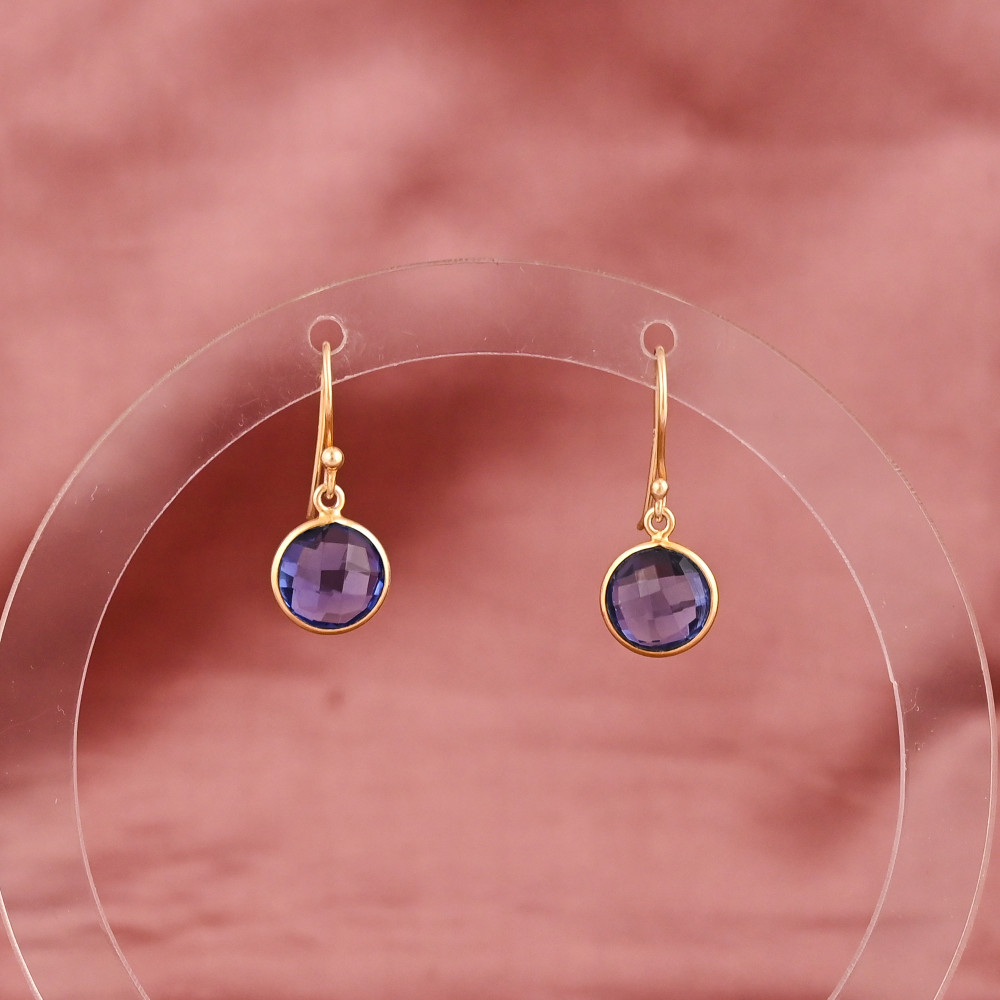 Image of Ink Blue Hydro Gemstone Minimalist Drop Earrings | Gold Plated Brass