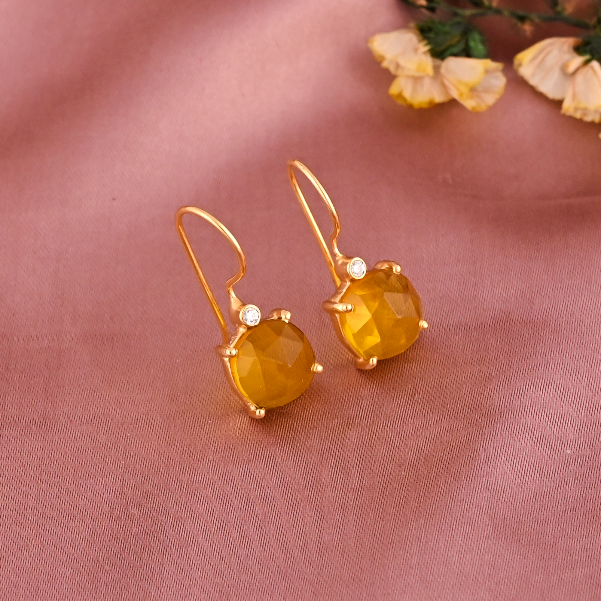 Minimalist Yellow Hydro  Cubic Zirconia Gemstone Hook Earring  Gold Plated Brass