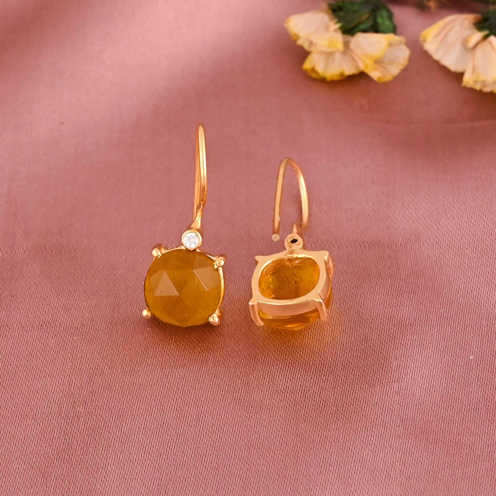 Minimalist Yellow Hydro  Cubic Zirconia Gemstone Hook Earring  Gold Plated Brass