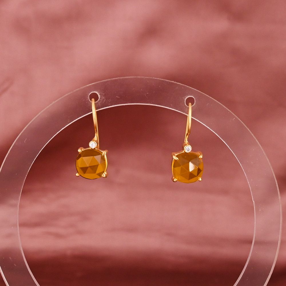 Image of Minimalist Yellow Hydro &amp; Cubic Zirconia Gemstone Hook Earring | Gold Plated Brass