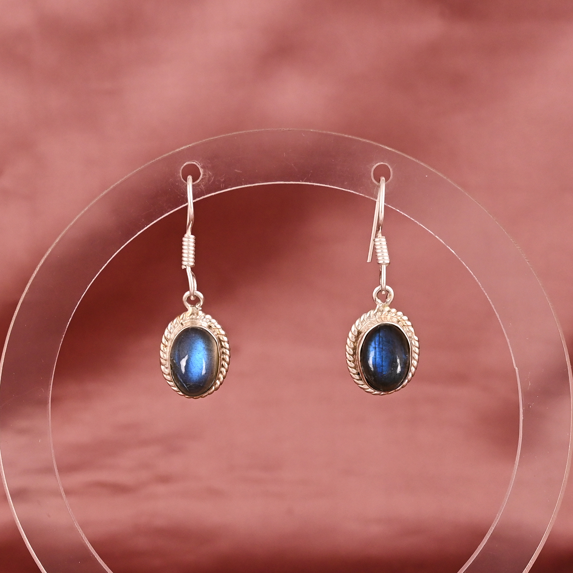 Natural Labradorite Gemstone Dangle Earrings Silver Plated Brass