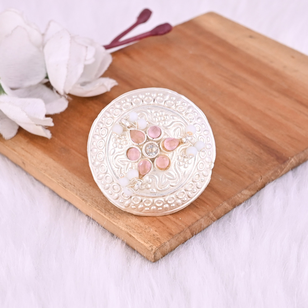 Image of Pink Hydro &amp; Pearl, CZ  Gemstone Floral Design Boho Adjustable Big Ring