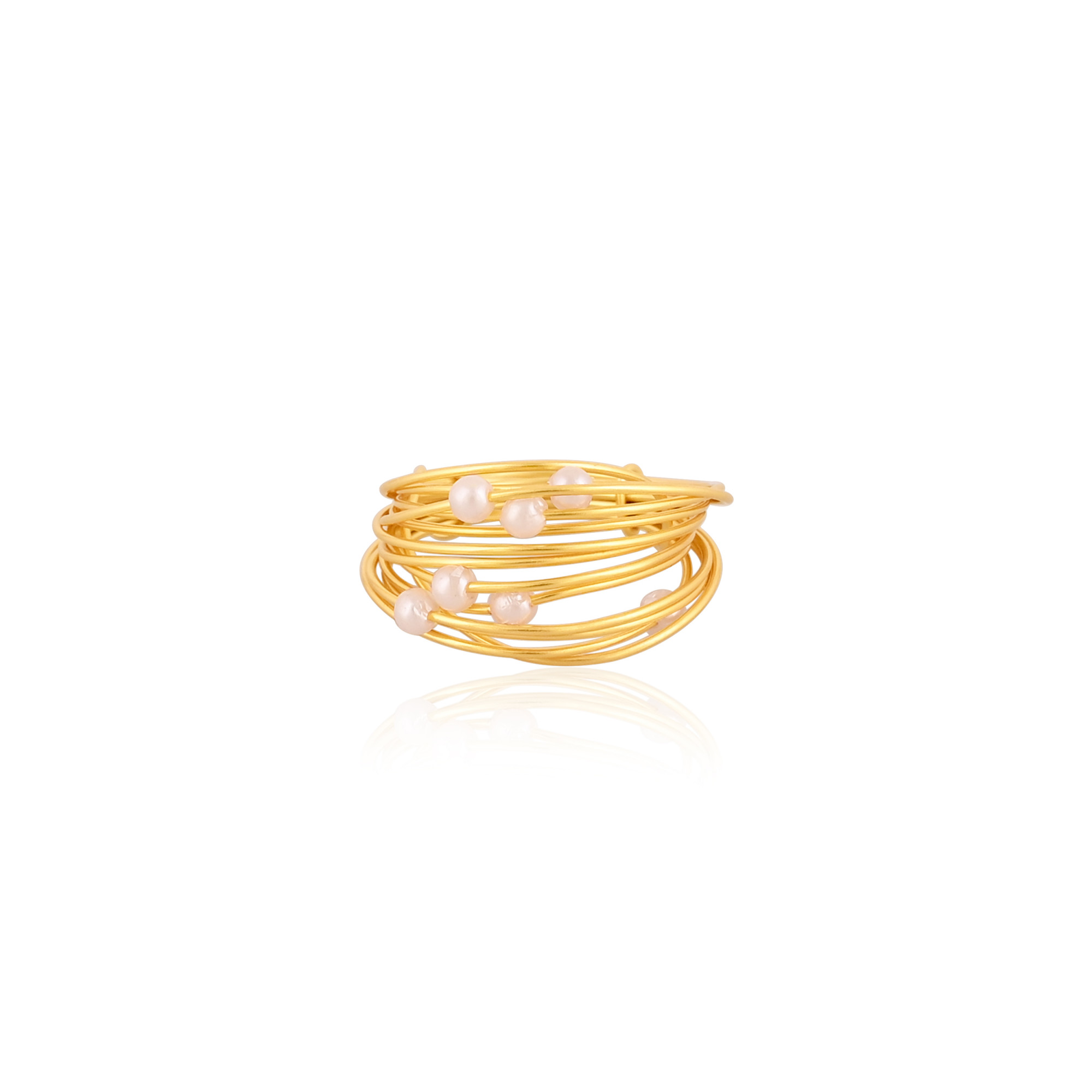 Wholesale Lot of 25 Stylish Yellow Gold Plated Brass Boho Statement Ring Handmade Designer Pearl Stone Jewelry for Women