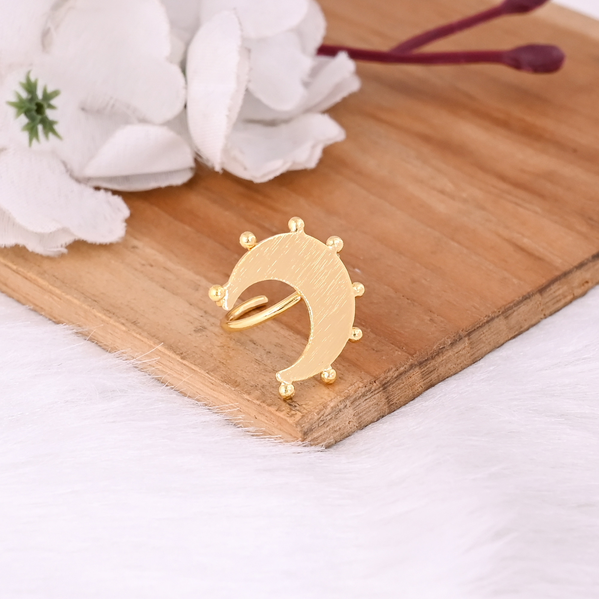 Wholesale Lot 25 Piece Yellow Gold Plated Designer Matte Finish Crescent Moon Charm Handmade  Brass Adjustable Ring
