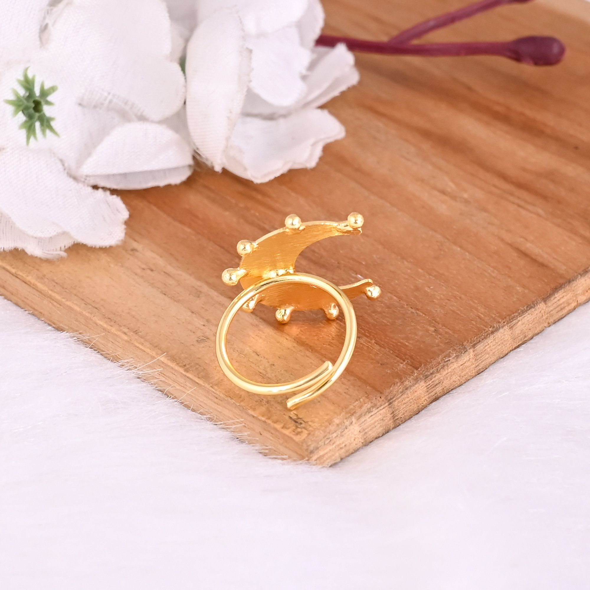 Wholesale Lot 25 Piece Yellow Gold Plated Designer Matte Finish Crescent Moon Charm Handmade  Brass Adjustable Ring