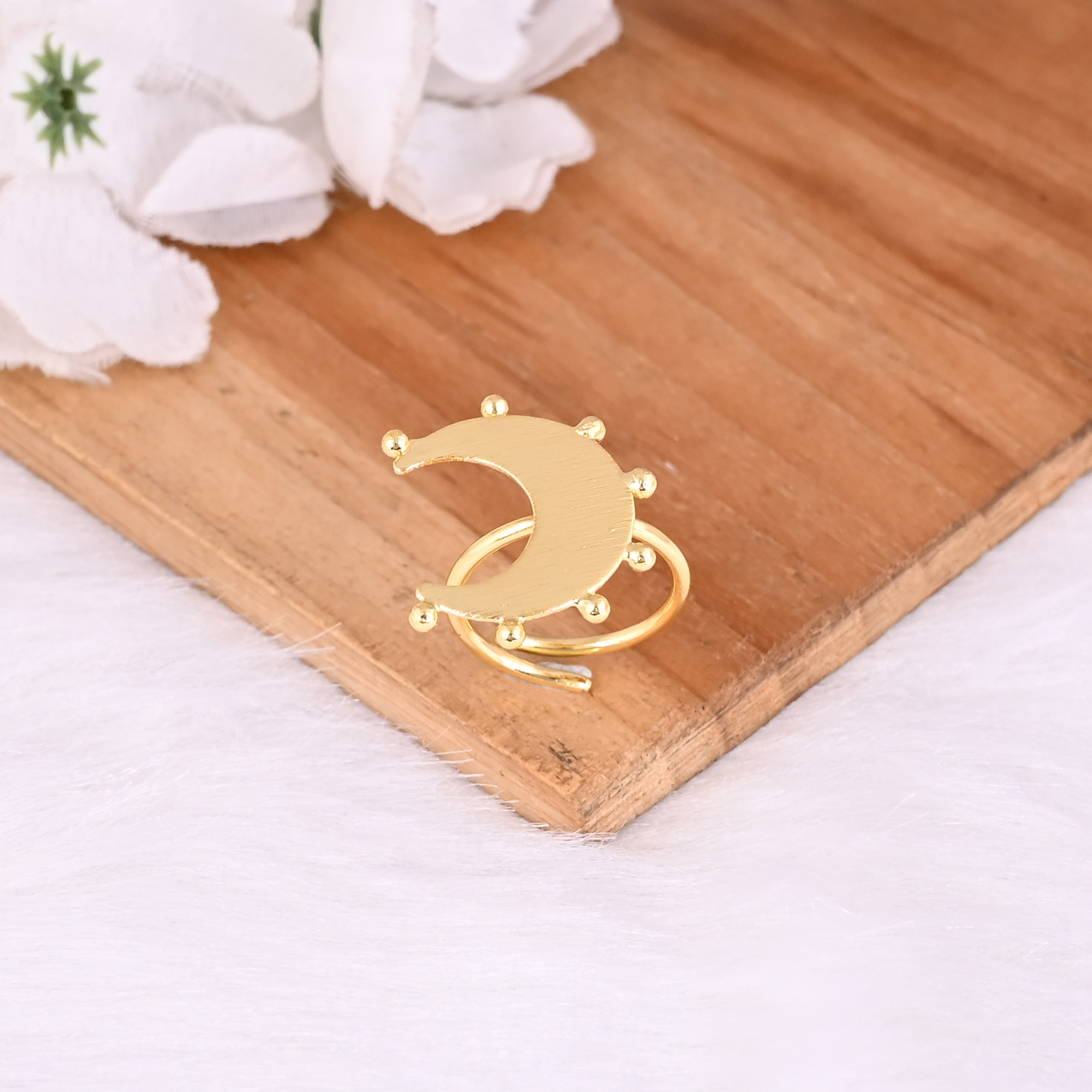 Wholesale Lot 25 Piece Yellow Gold Plated Designer Matte Finish Crescent Moon Charm Handmade  Brass Adjustable Ring