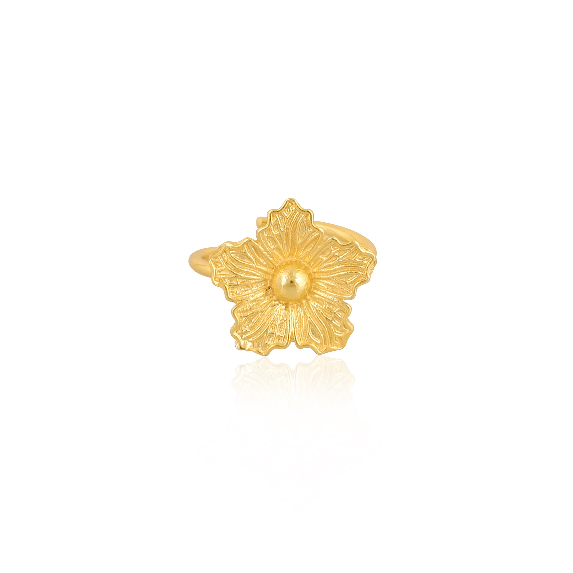 Womens Adjustable Floral Ring Yellow Gold Plated Brass Trendy Fashionable Jewelry for Anniversary Gift Wholesale Lot 25 Pieces
