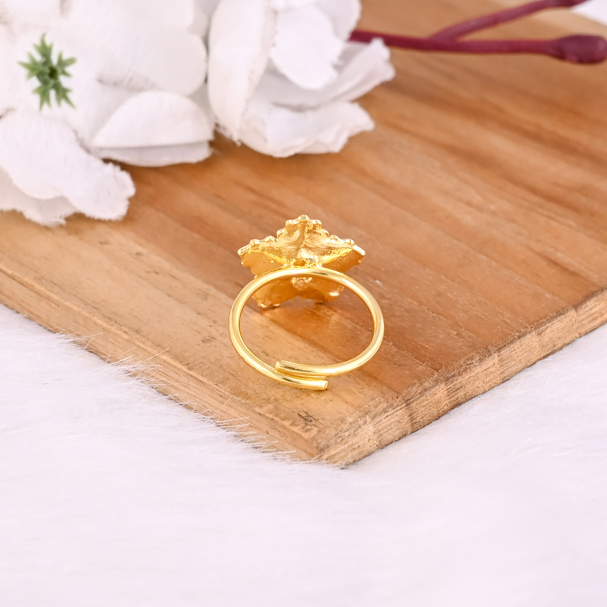 Womens Adjustable Floral Ring Yellow Gold Plated Brass Trendy Fashionable Jewelry for Anniversary Gift Wholesale Lot 25 Pieces