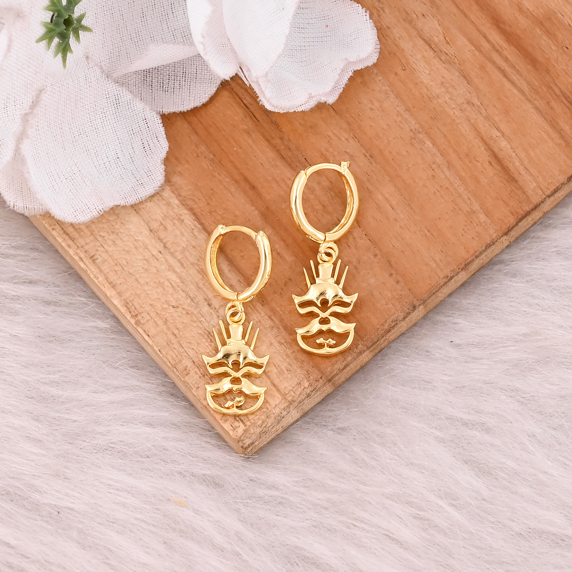 Brass Yellow Gold Plated Designer Hoops Charm Earring Wholesale Jewelry Lot 25 Pairs
