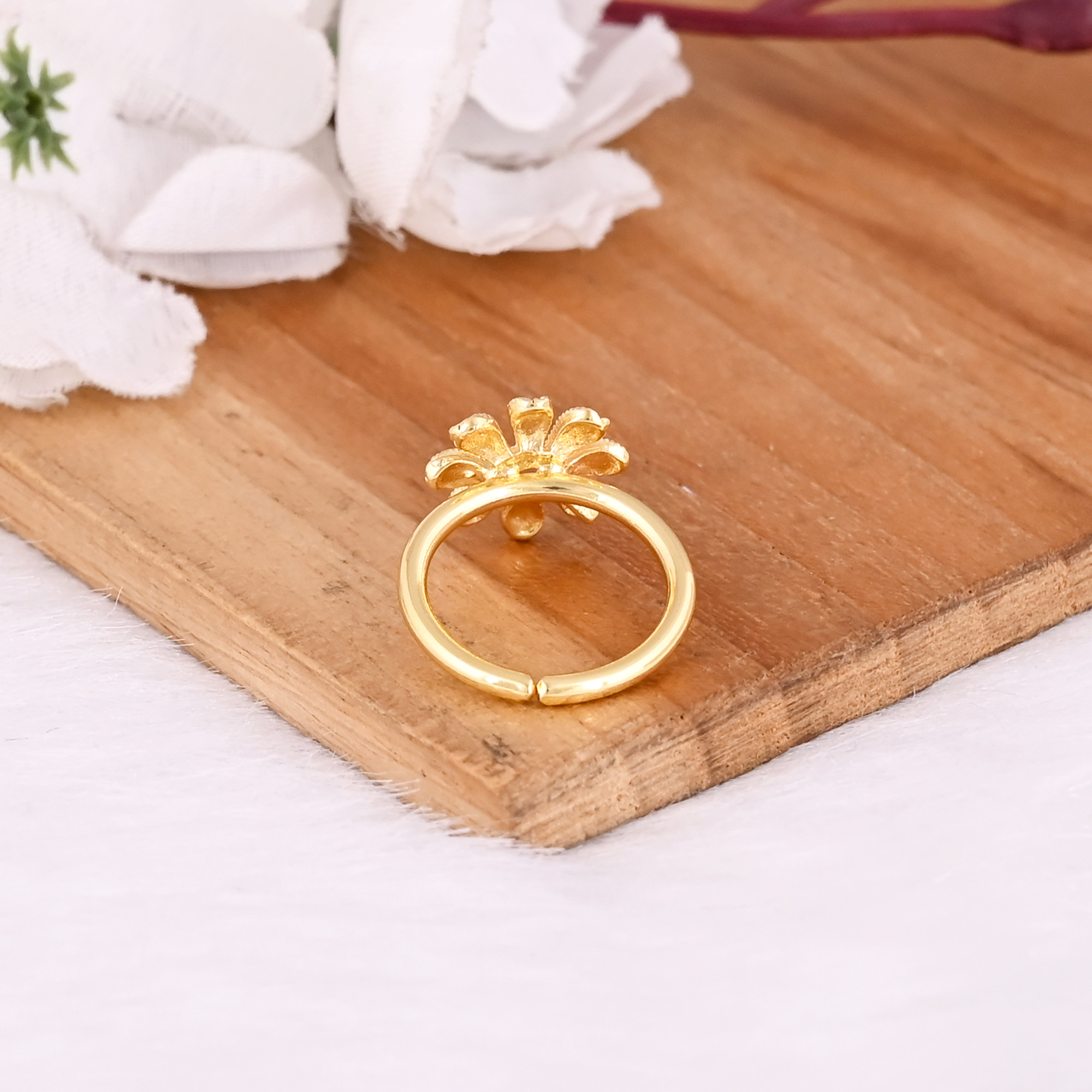 Wholesale Lot 25 Piece Yellow Gold Plated Plain Brass Handmade Floral Designer Adjustable Womens Ring