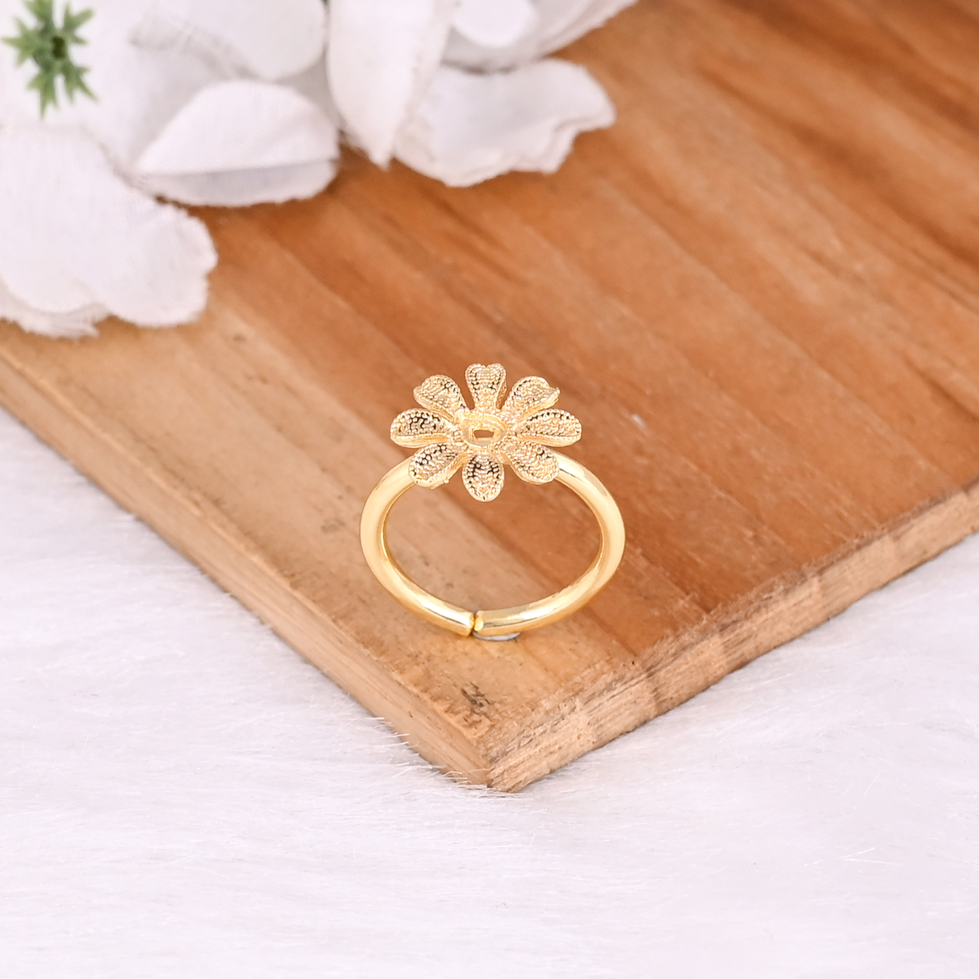 Wholesale Lot 25 Piece Yellow Gold Plated Plain Brass Handmade Floral Designer Adjustable Womens Ring
