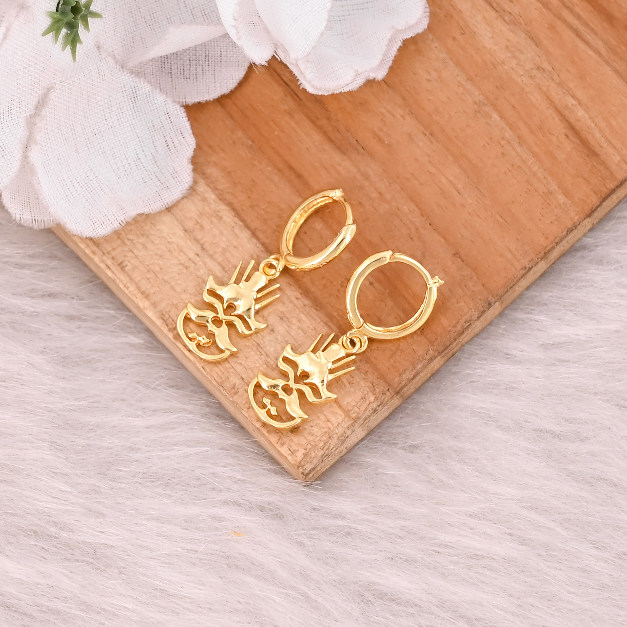 Brass Yellow Gold Plated Designer Hoops Charm Earring Wholesale Jewelry Lot 25 Pairs