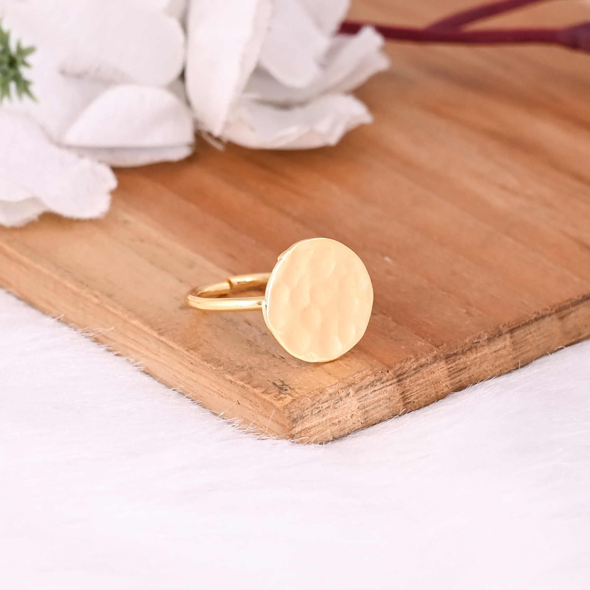 Wholesale Lot 25 Piece Yellow Gold Plated Plain Brass Handmade Hammered Designer Adjustable Stackable Ring