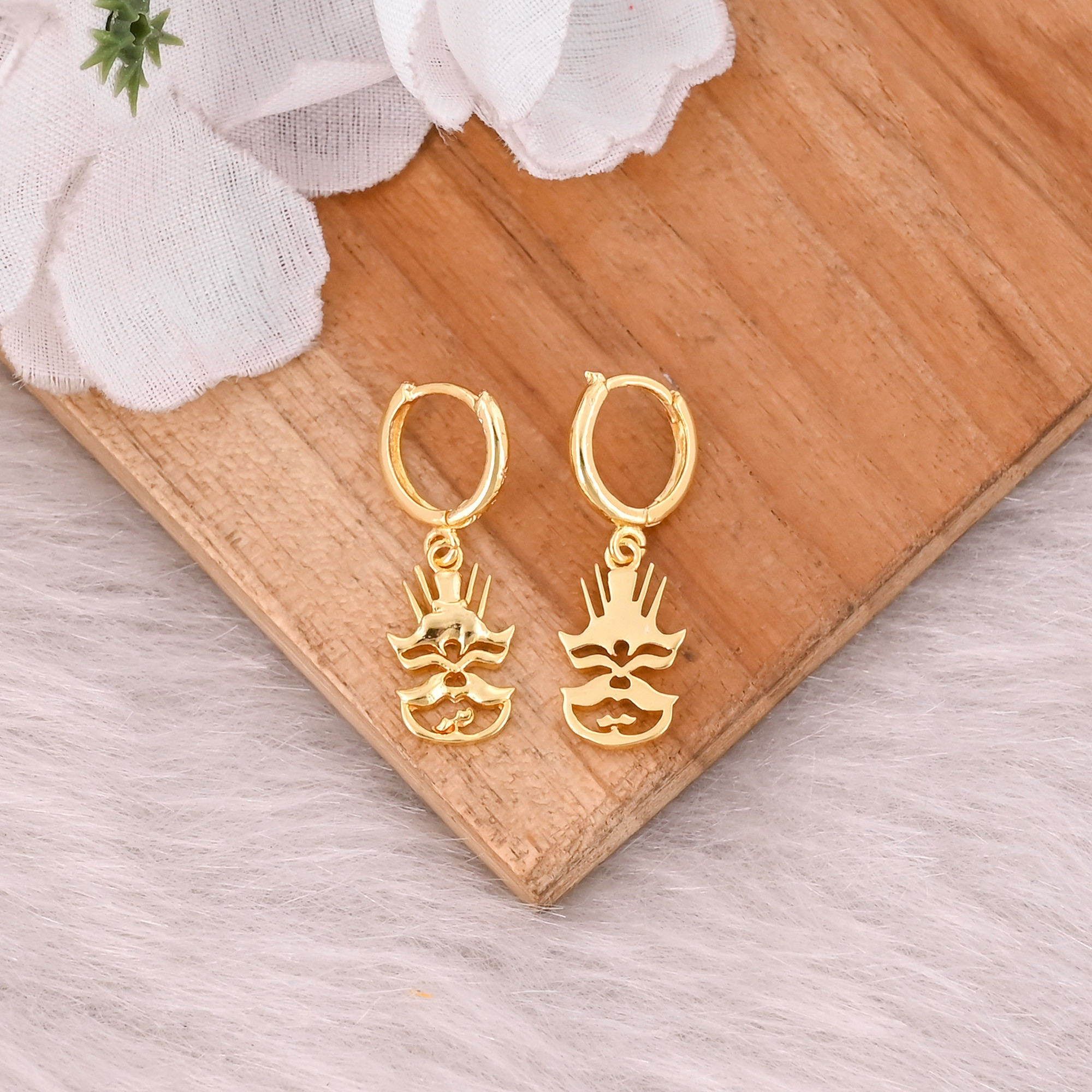 Brass Yellow Gold Plated Designer Hoops Charm Earring Wholesale Jewelry Lot 25 Pairs