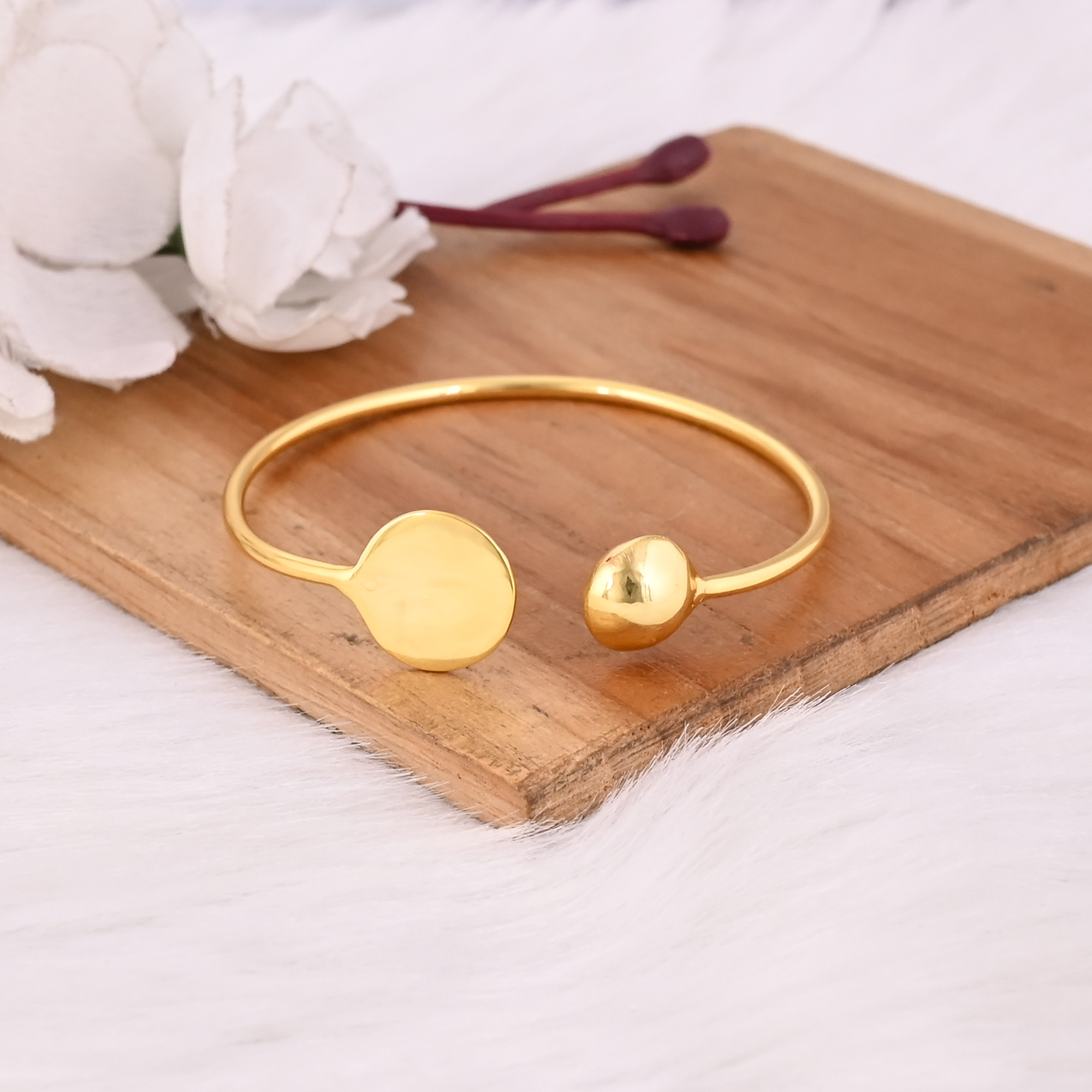Yellow Gold Plated Brass Adjustable Cuff bangle Bracelet Handmade Charm Jewelry Perfect Gift For Her