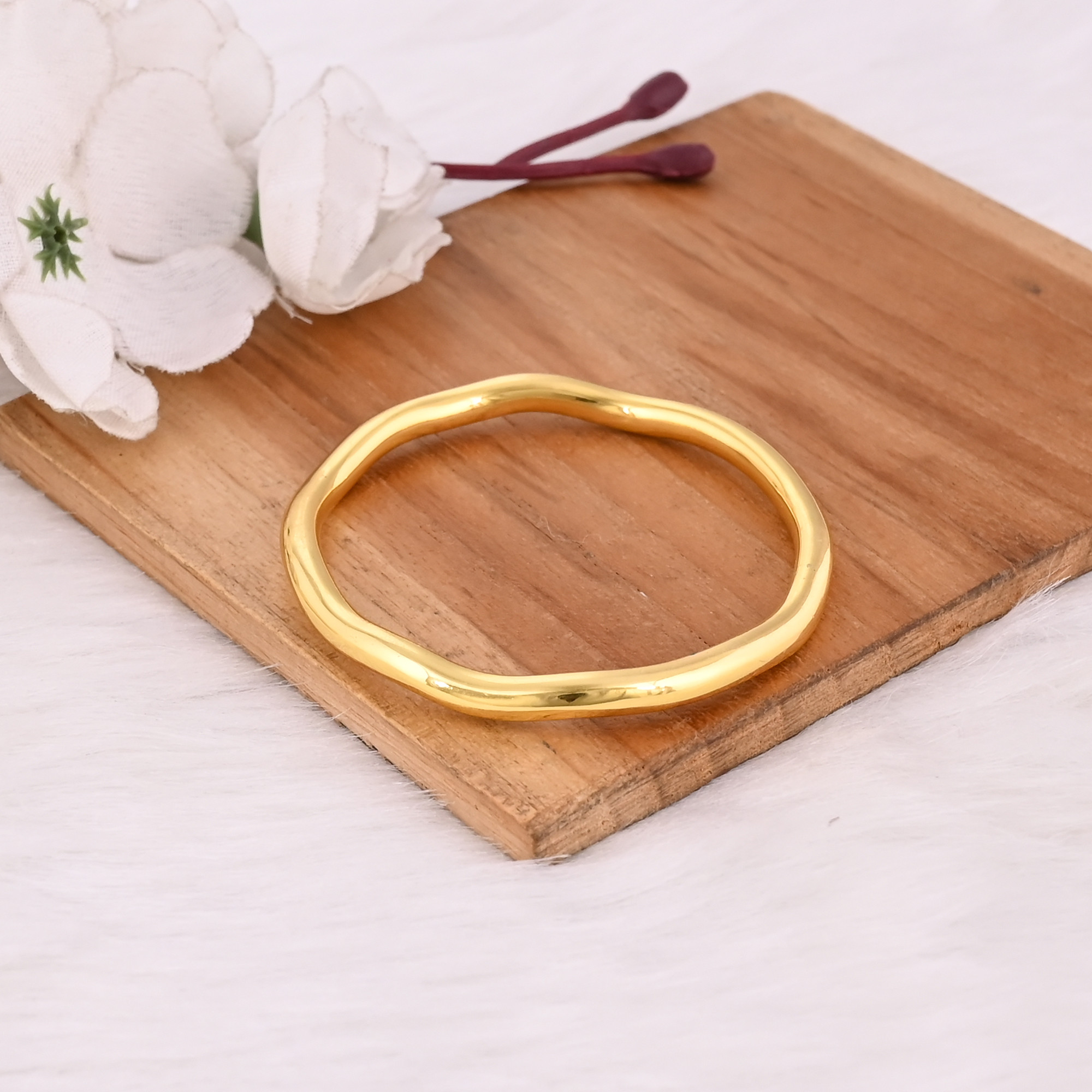 Gold Plated Brass Handmade Designer Women Bangle Handmade Dainty Bracelet Statement Jewelry