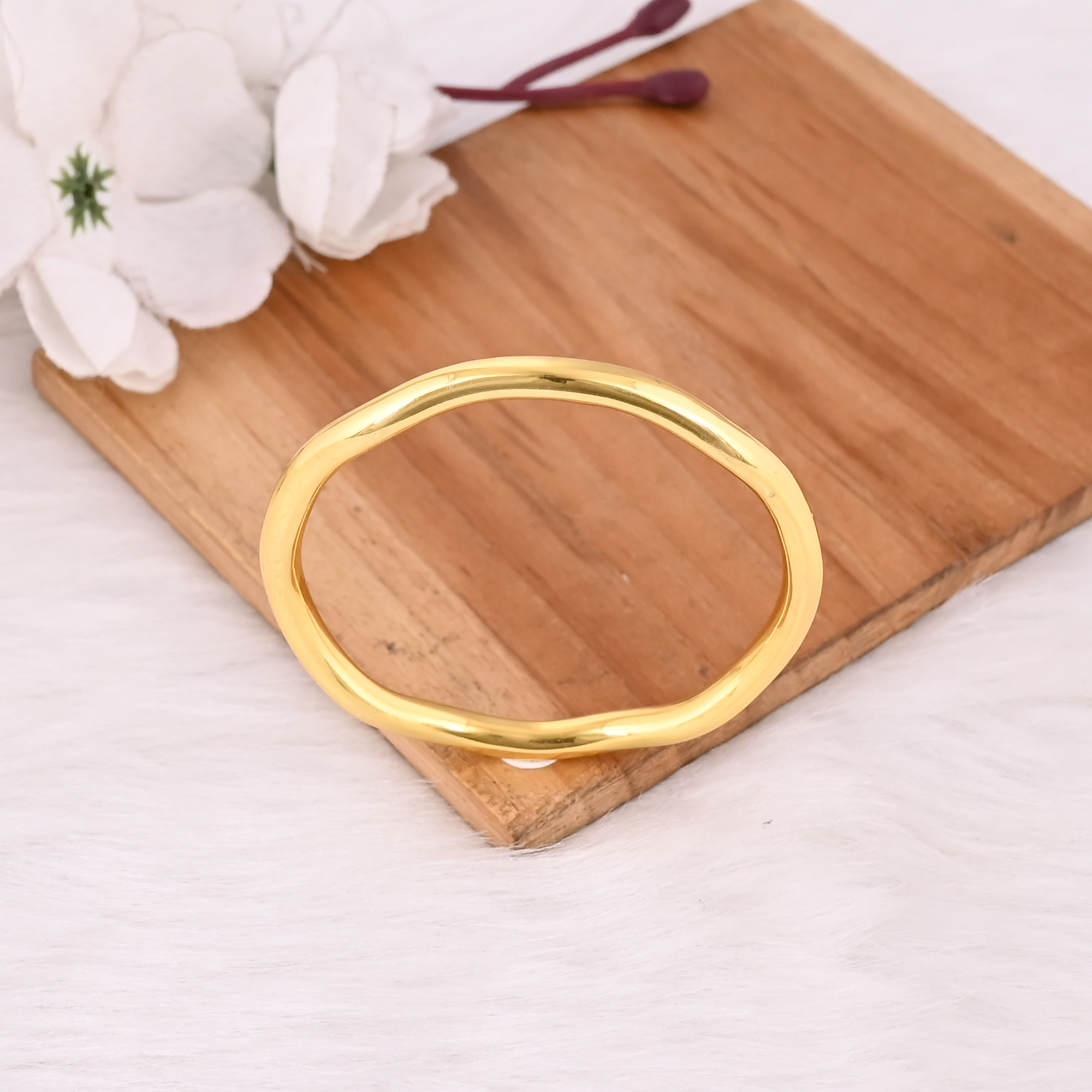 Gold Plated Brass Handmade Designer Women Bangle Handmade Dainty Bracelet Statement Jewelry