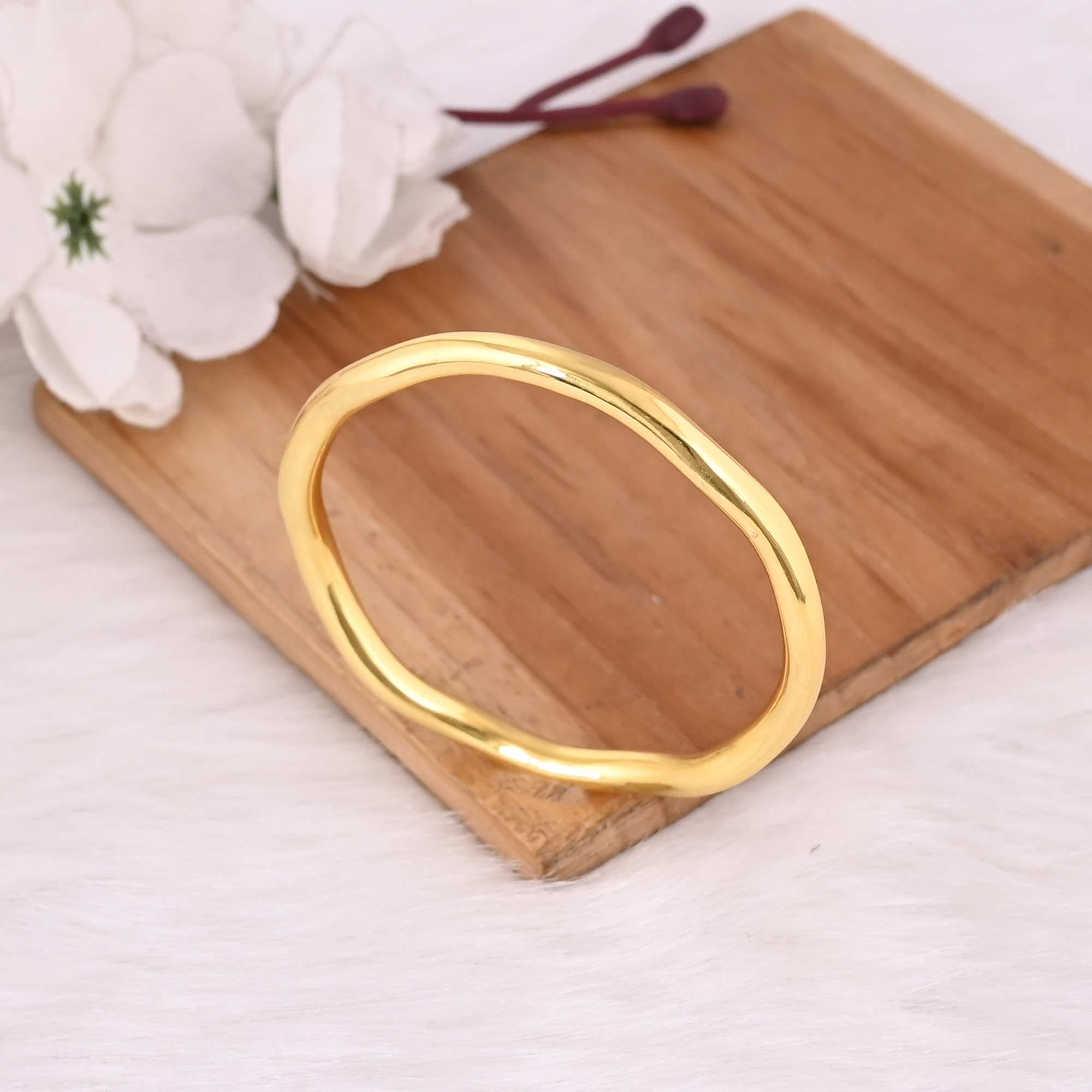 Gold Plated Brass Handmade Designer Women Bangle Handmade Dainty Bracelet Statement Jewelry