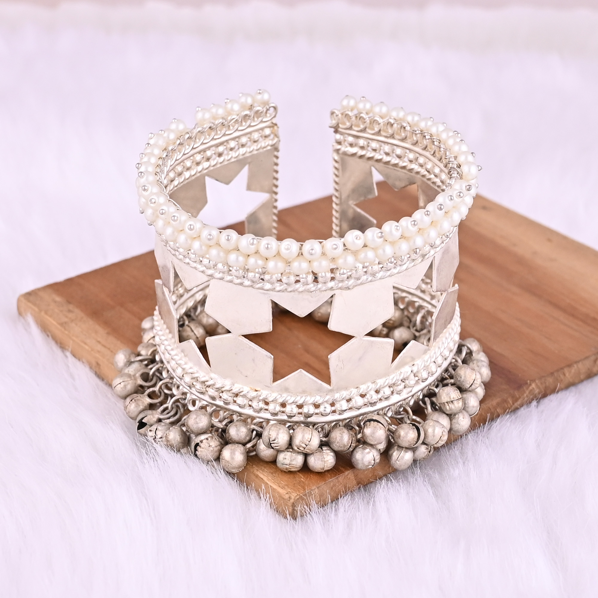 Pearl Stone Stylish Ethnic Cuff Bracelet  German Silver Jewelry