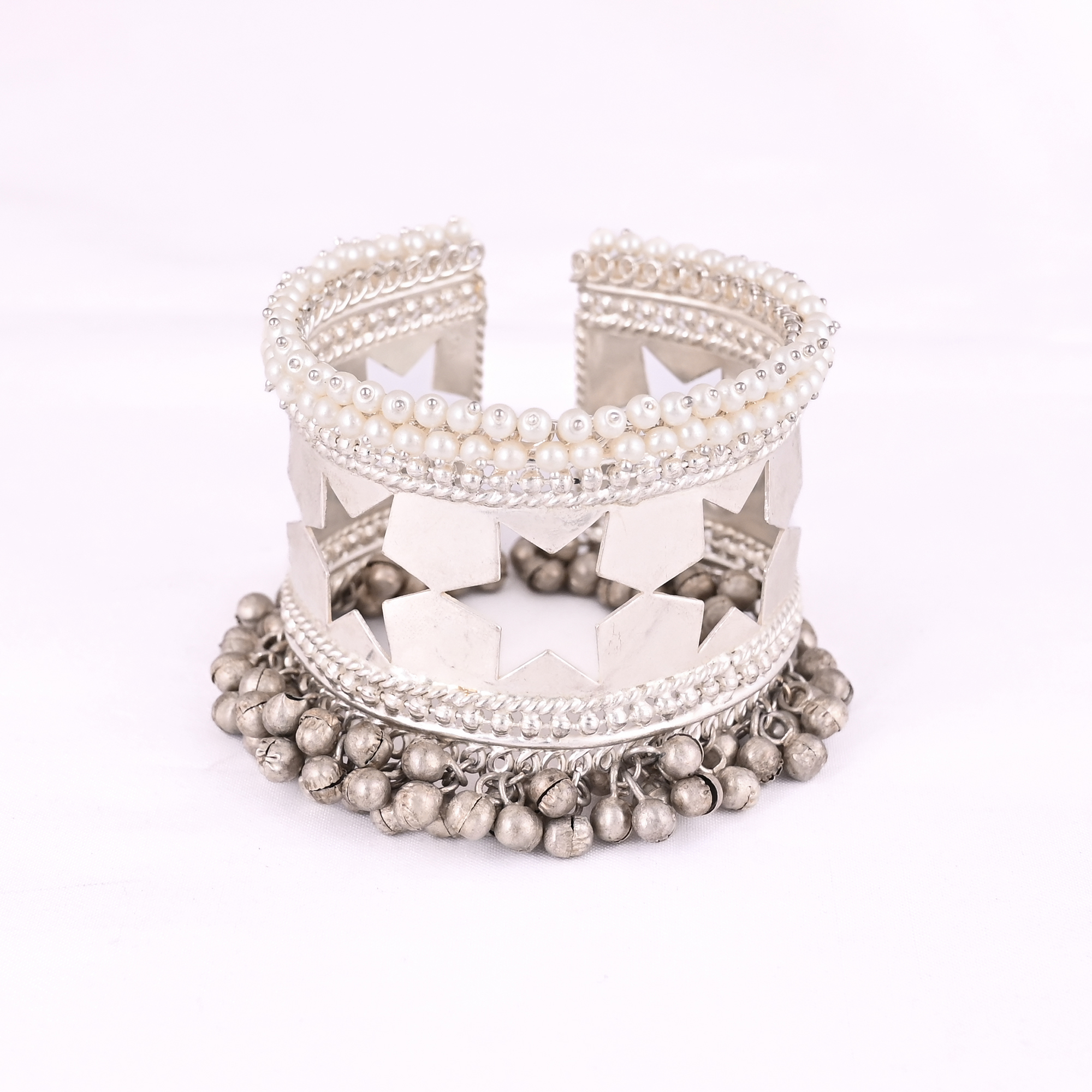 Pearl Stone Stylish Ethnic Cuff Bracelet  German Silver Jewelry