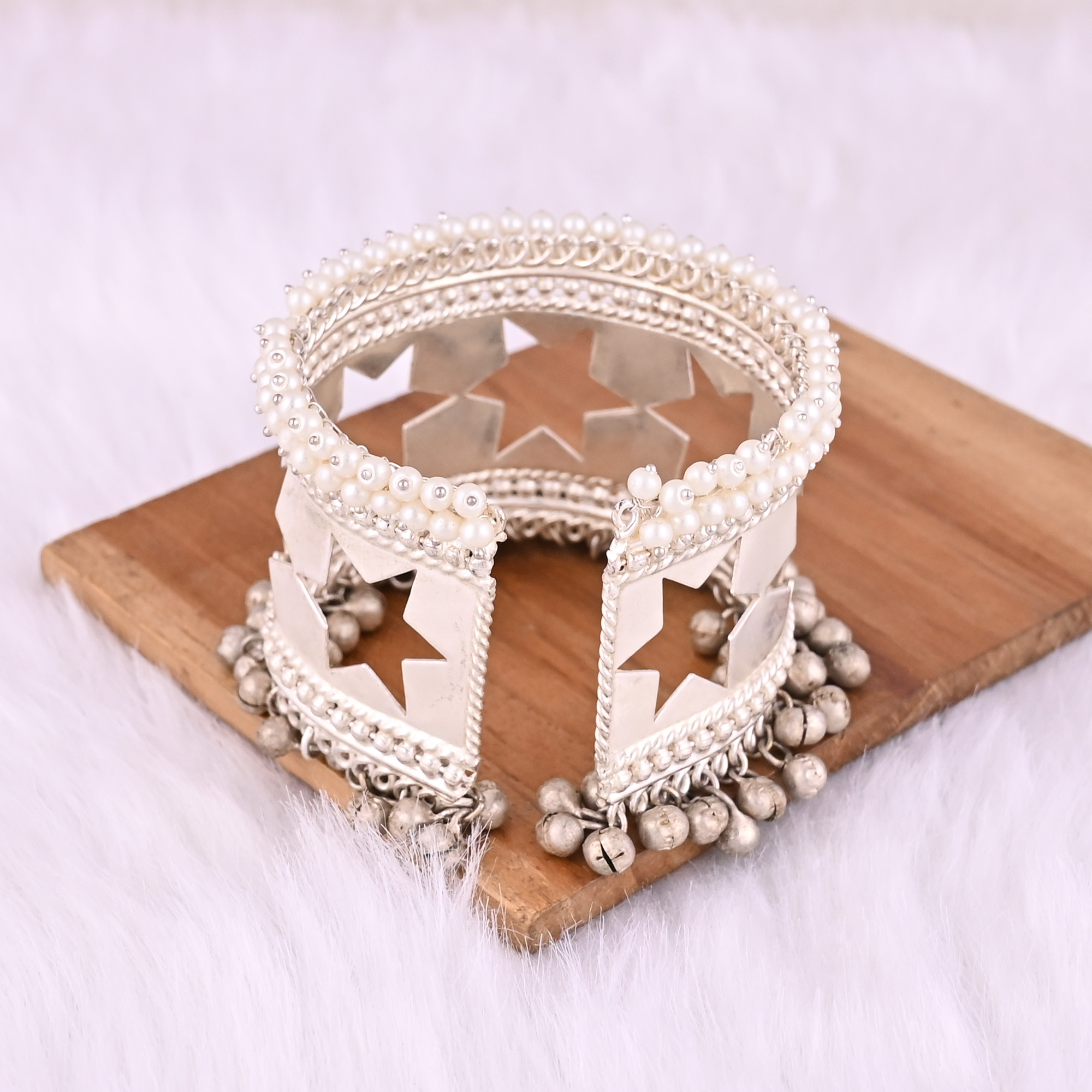 Pearl Stone Stylish Ethnic Cuff Bracelet  German Silver Jewelry