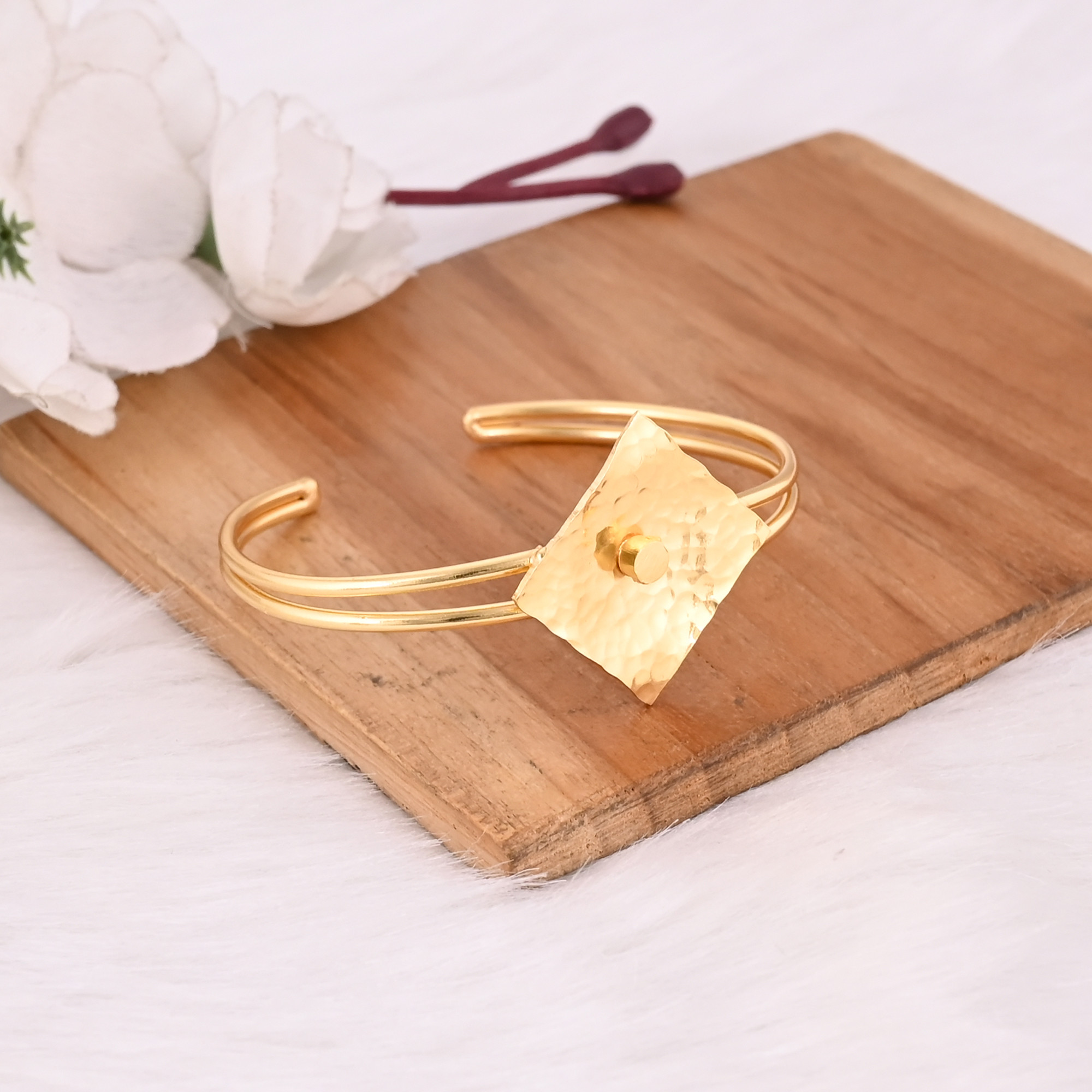 Yellow Gold-Plated Brass Handmade Women Adjustable Cuff Bangle Bracelet Jewelry Fashion Jewelry
