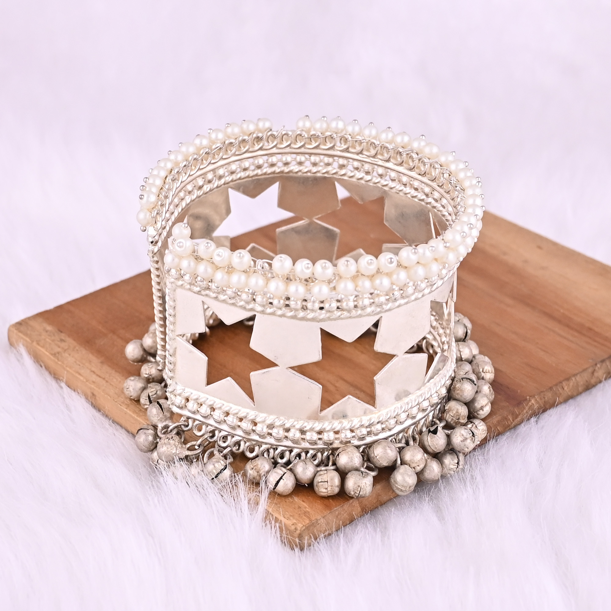 Pearl Stone Stylish Ethnic Cuff Bracelet German Silver Jewelry
