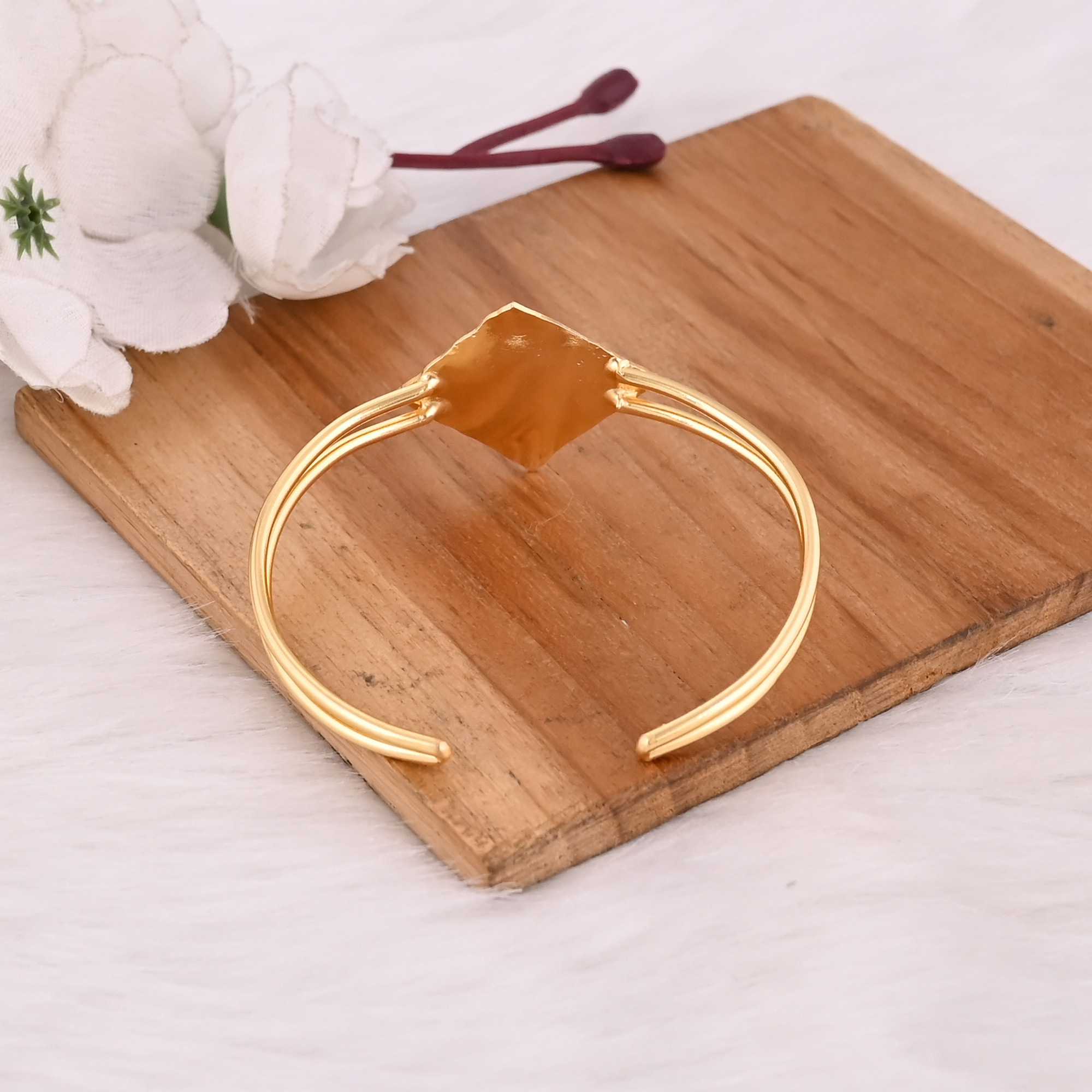 Yellow Gold-Plated Brass Handmade Women Adjustable Cuff Bangle Bracelet Jewelry Fashion Jewelry