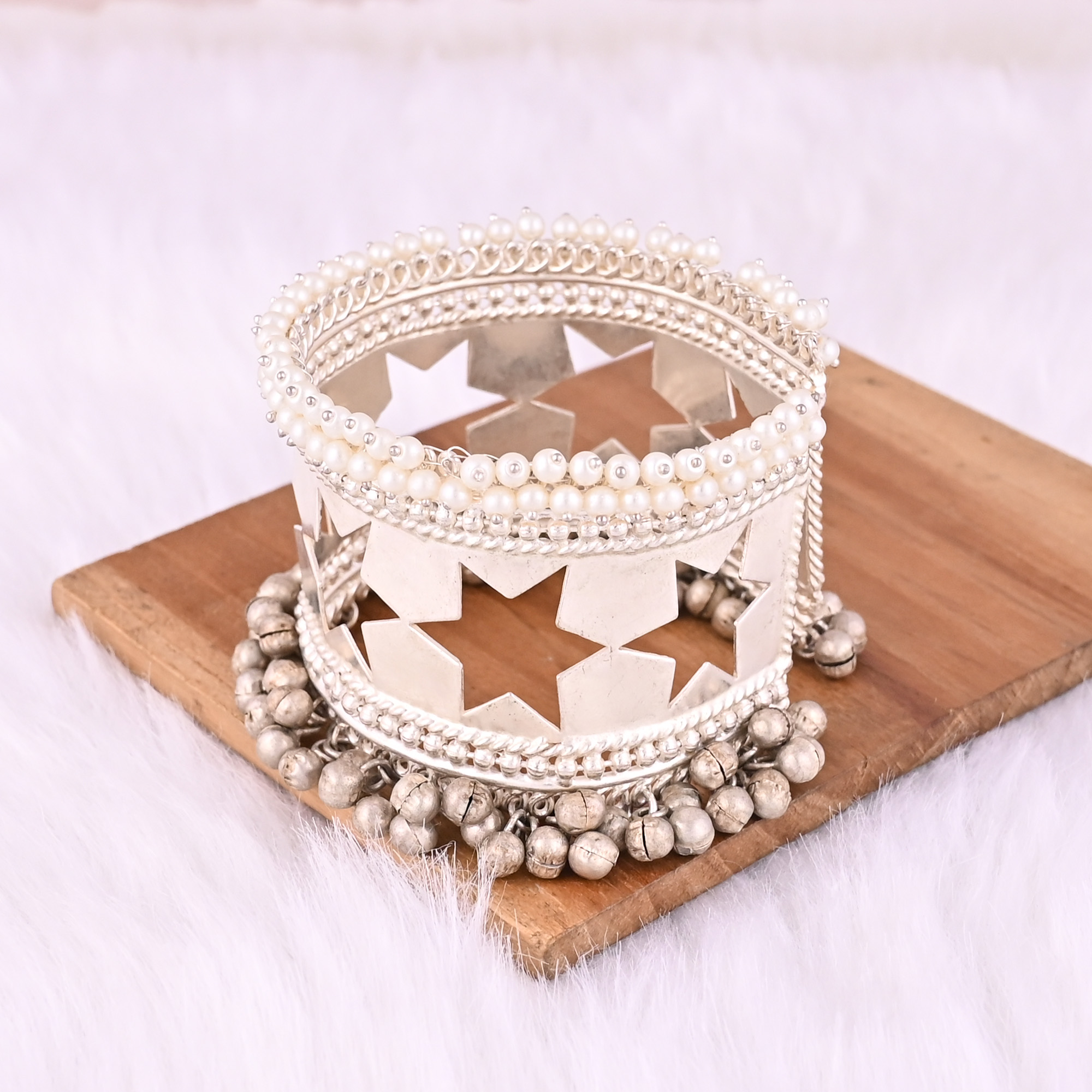 Pearl Stone Stylish Ethnic Cuff Bracelet  German Silver Jewelry