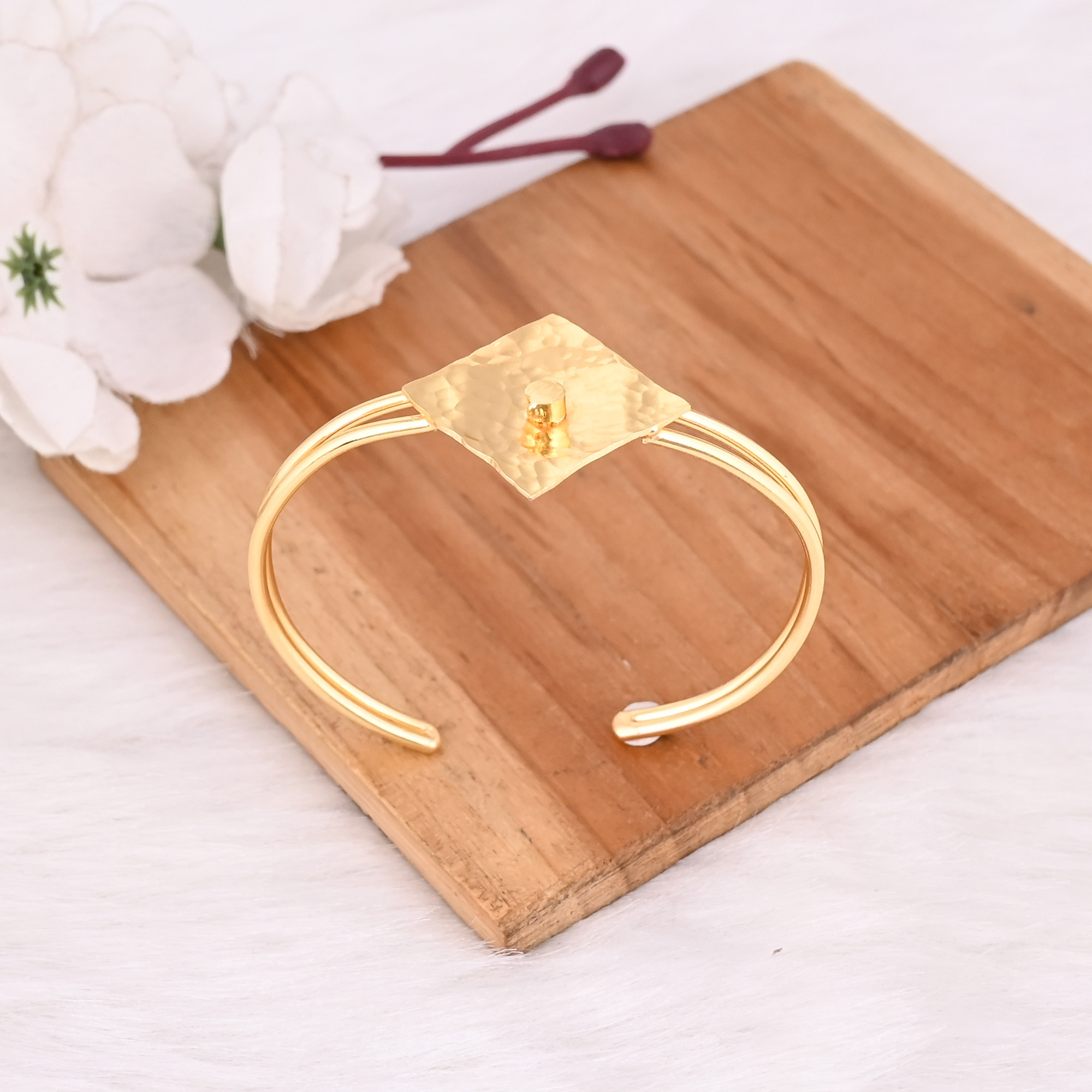 Yellow Gold-Plated Brass Handmade Women Adjustable Cuff Bangle Bracelet Jewelry Fashion Jewelry
