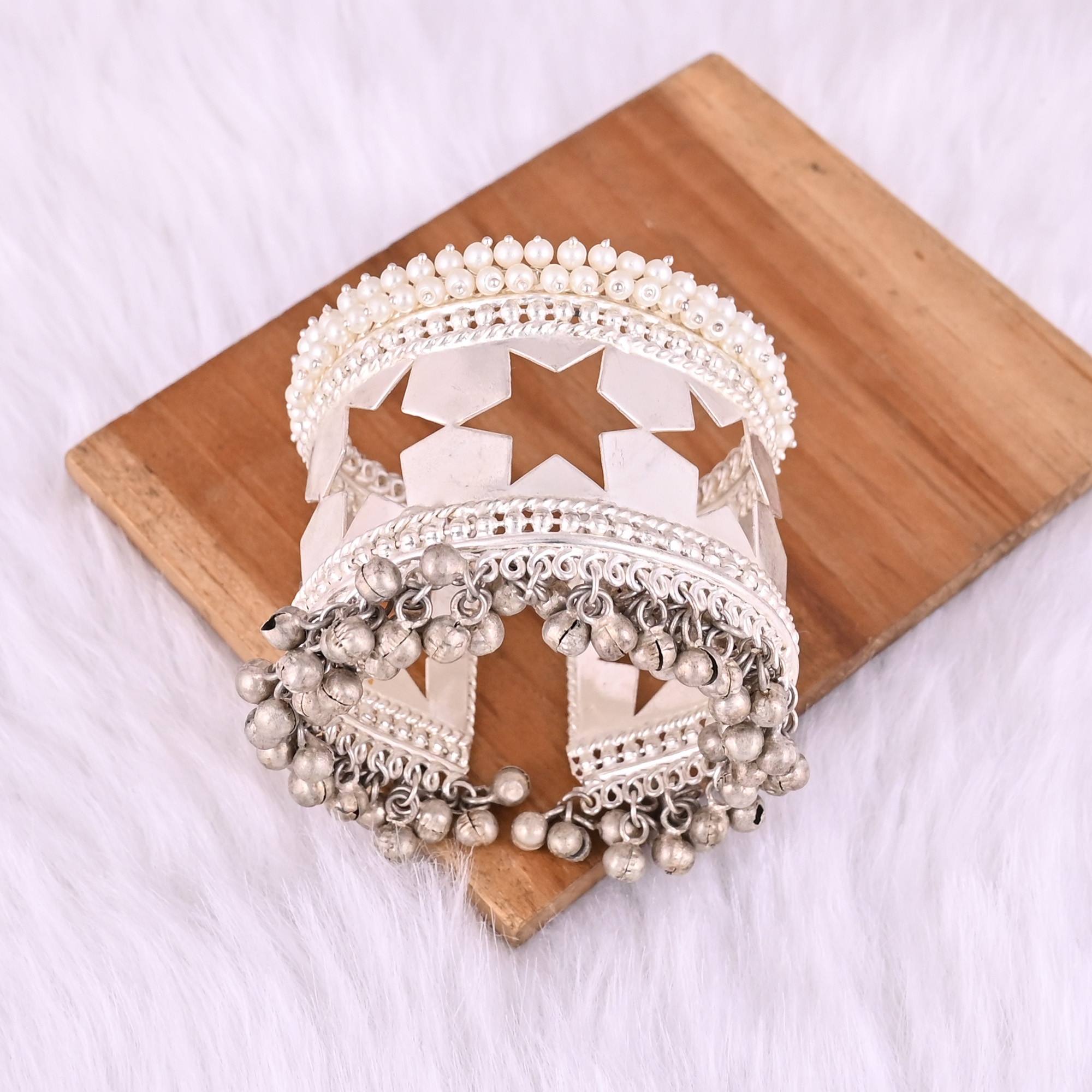 Pearl Stone Stylish Ethnic Cuff Bracelet  German Silver Jewelry