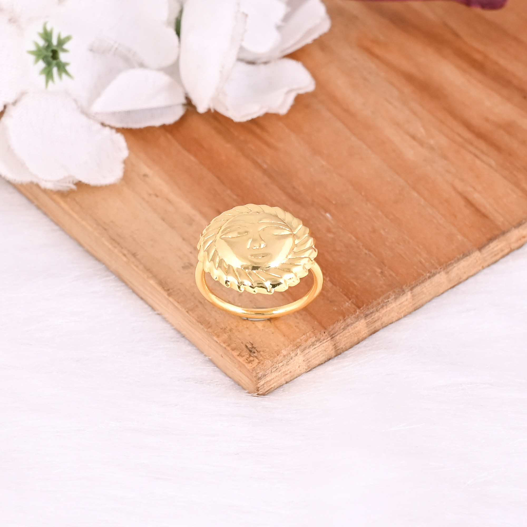Wholesale Lot 25 Piece Yellow Gold Plated Brass Face Designer Ring Unique Gift Charm Jewelry