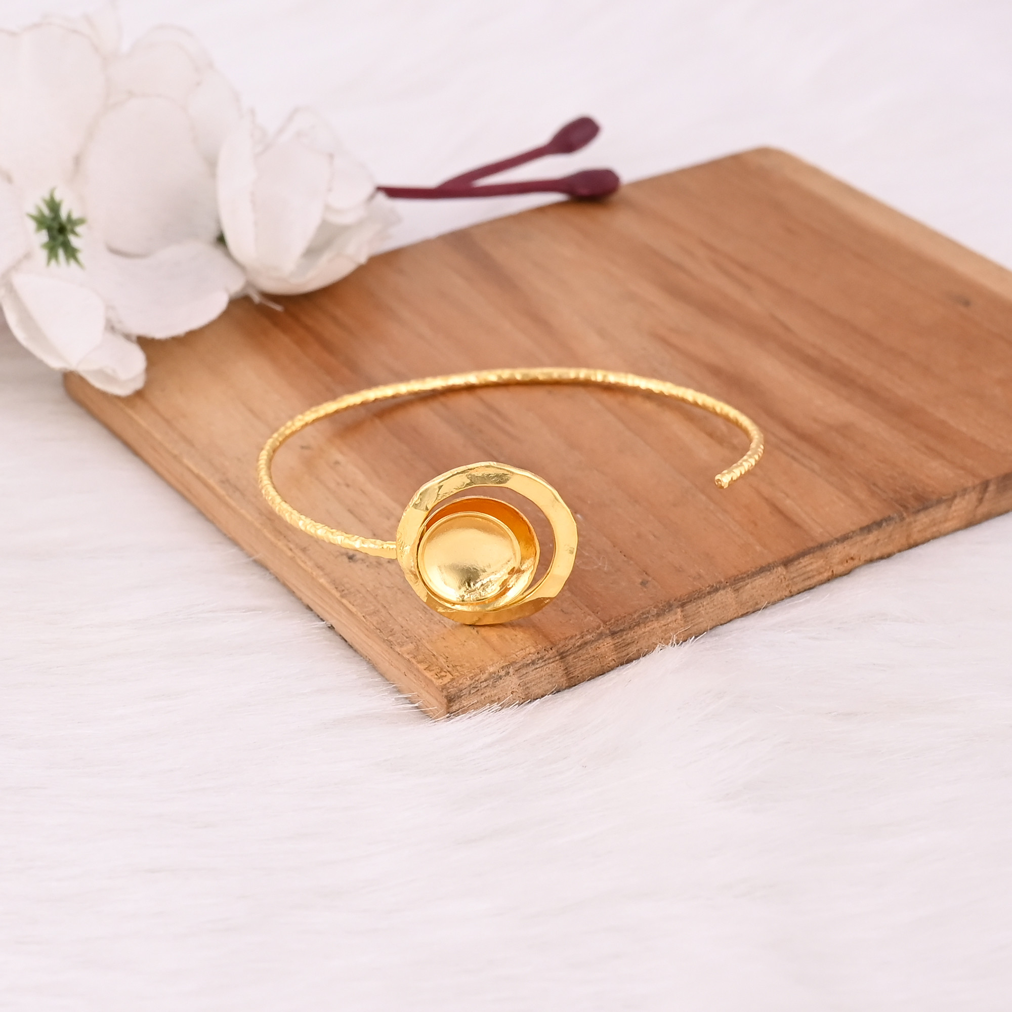 Yellow Gold-Plated Brass Handmade Women Adjustable Bangle Bracelet Dainty Jewelry Cuff Bangle