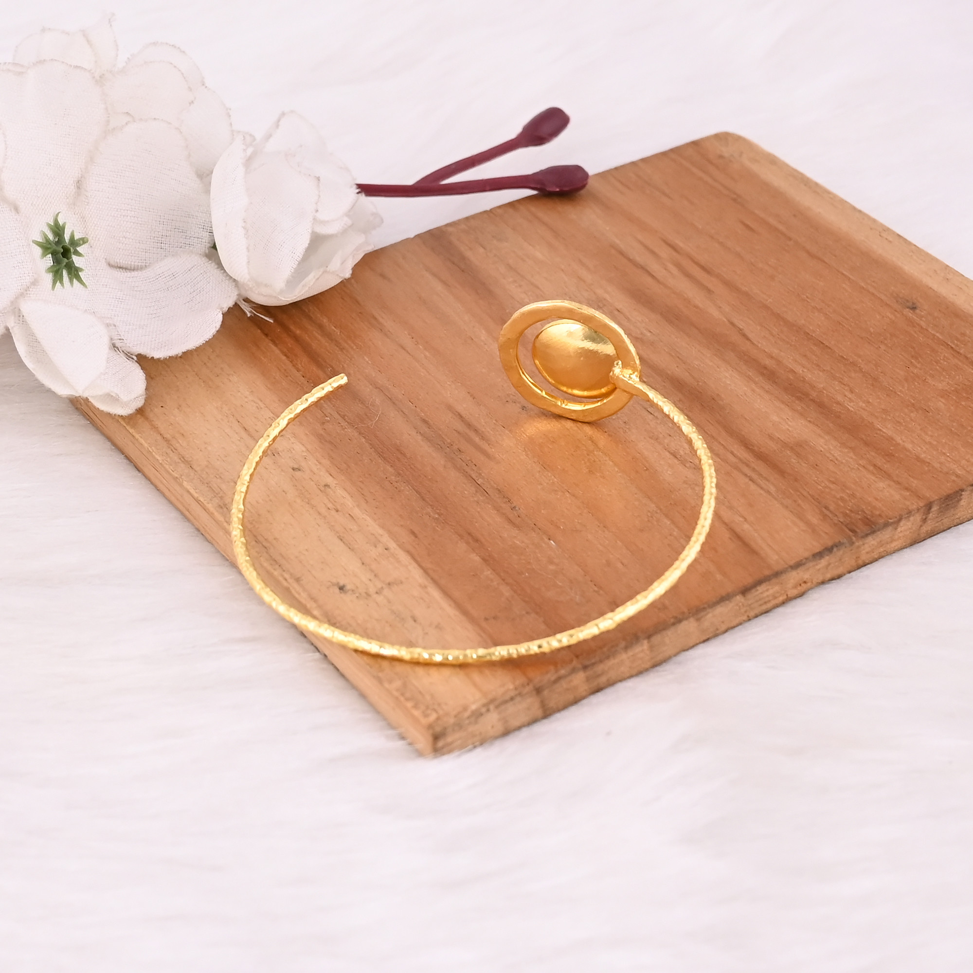 Yellow Gold-Plated Brass Handmade Women Adjustable Bangle Bracelet Dainty Jewelry Cuff Bangle