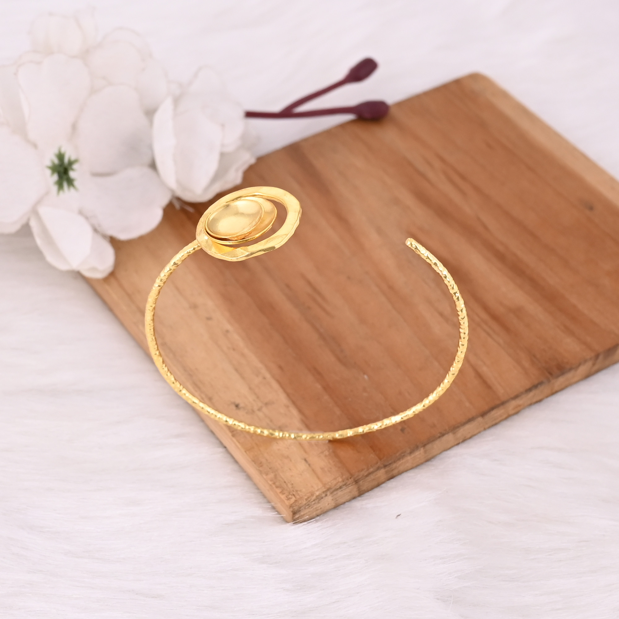 Yellow Gold-Plated Brass Handmade Women Adjustable Bangle Bracelet Dainty Jewelry Cuff Bangle