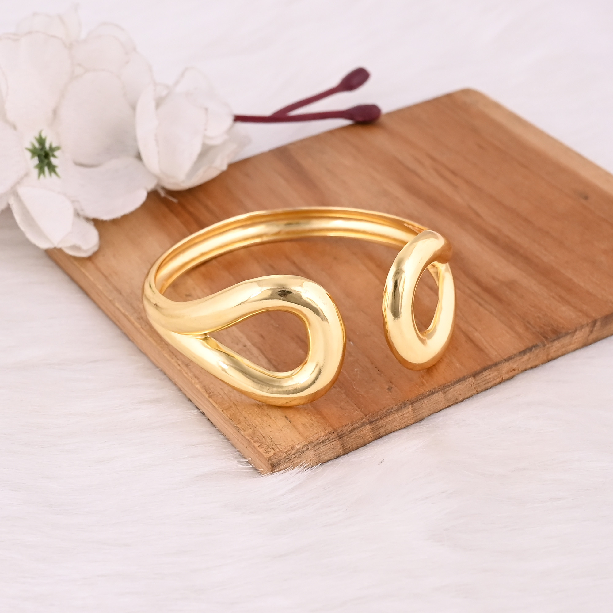 Brass Yellow Gold Plated Women Cuff Adjustable Bangle Bracelet Handmade Jewelry Gift For Her
