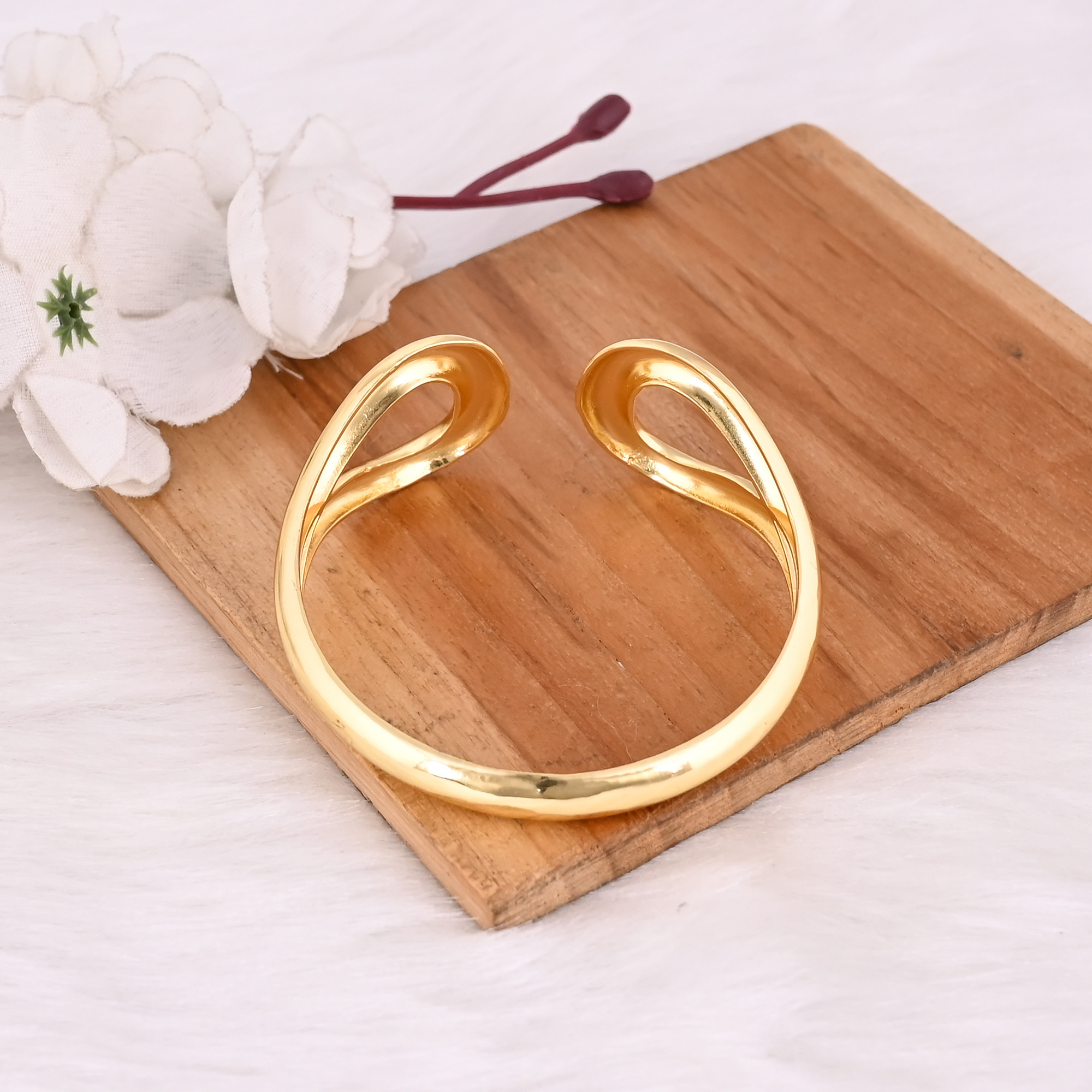 Brass Yellow Gold Plated Women Cuff Adjustable Bangle Bracelet Handmade Jewelry Gift For Her