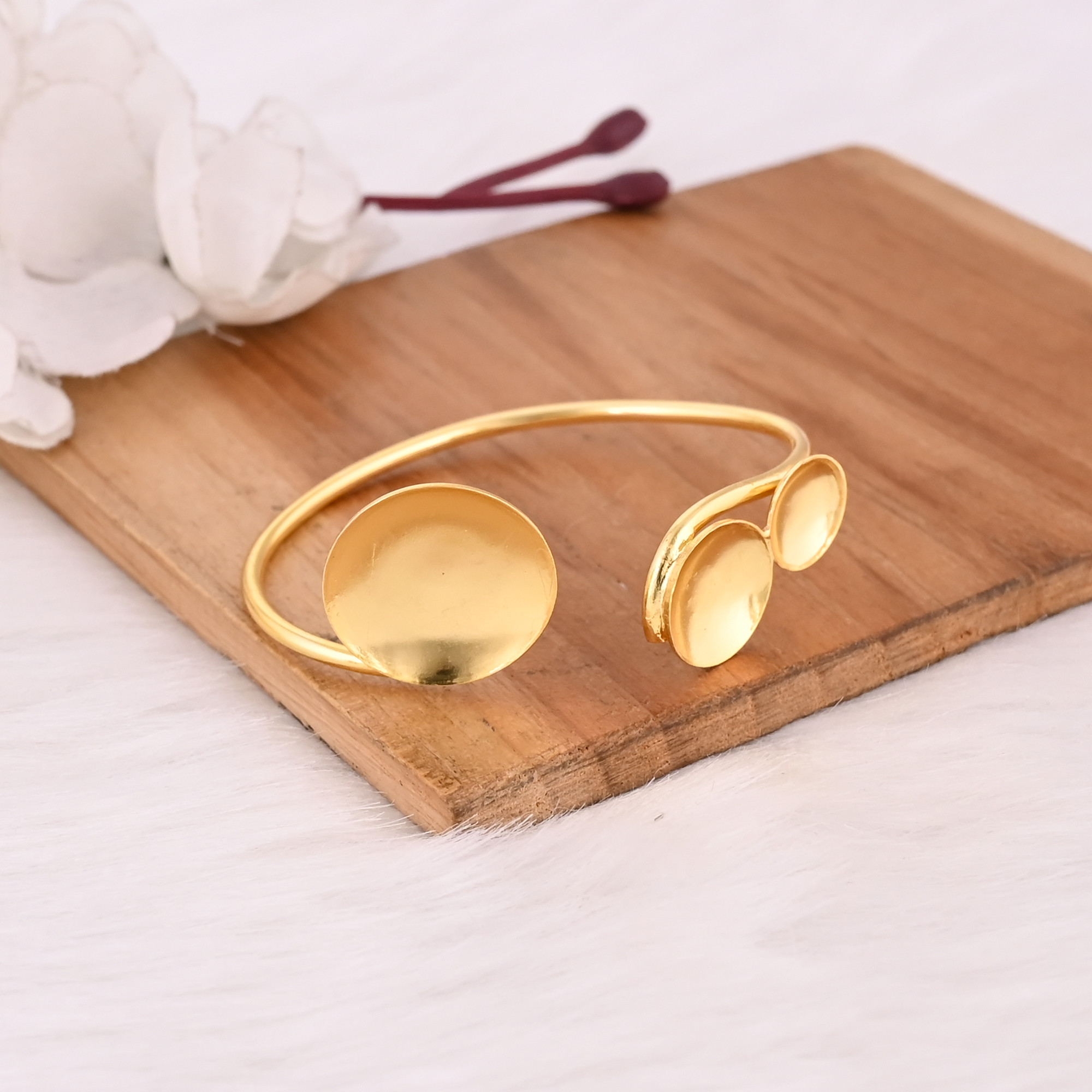 Yellow Gold-Plated Brass Handmade Women Adjustable Bangle Bracelet Dainty Jewelry Cuff Bangle