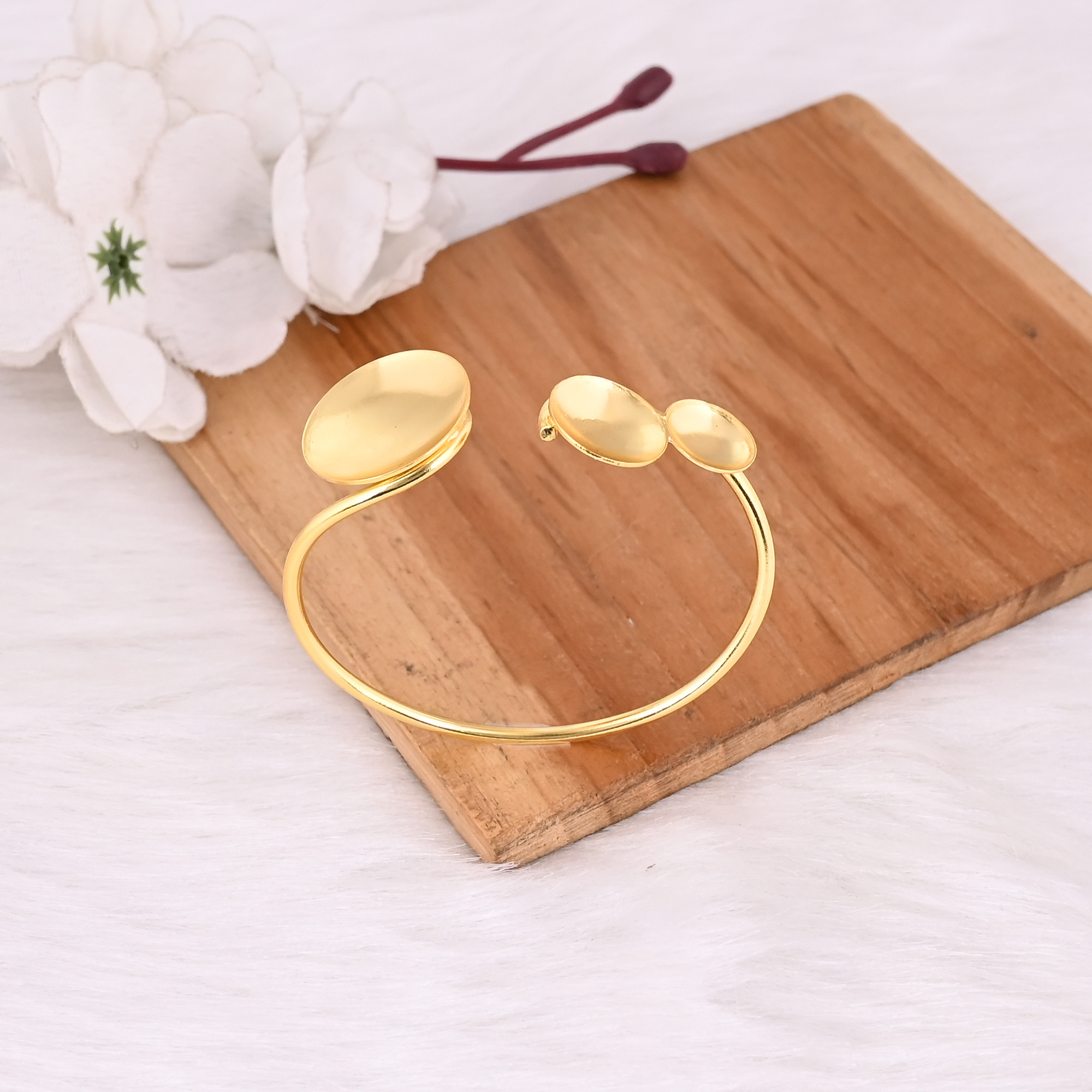 Yellow Gold-Plated Brass Handmade Women Adjustable Bangle Bracelet Dainty Jewelry Cuff Bangle