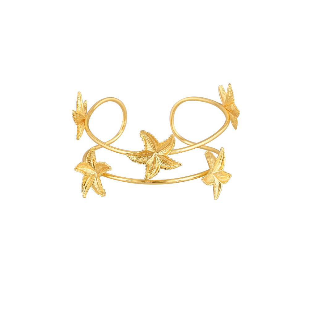 Image of Yellow Gold Plated Brass Adjustable Cuff bangle Bracelet Handmade Star Charm Jewelry