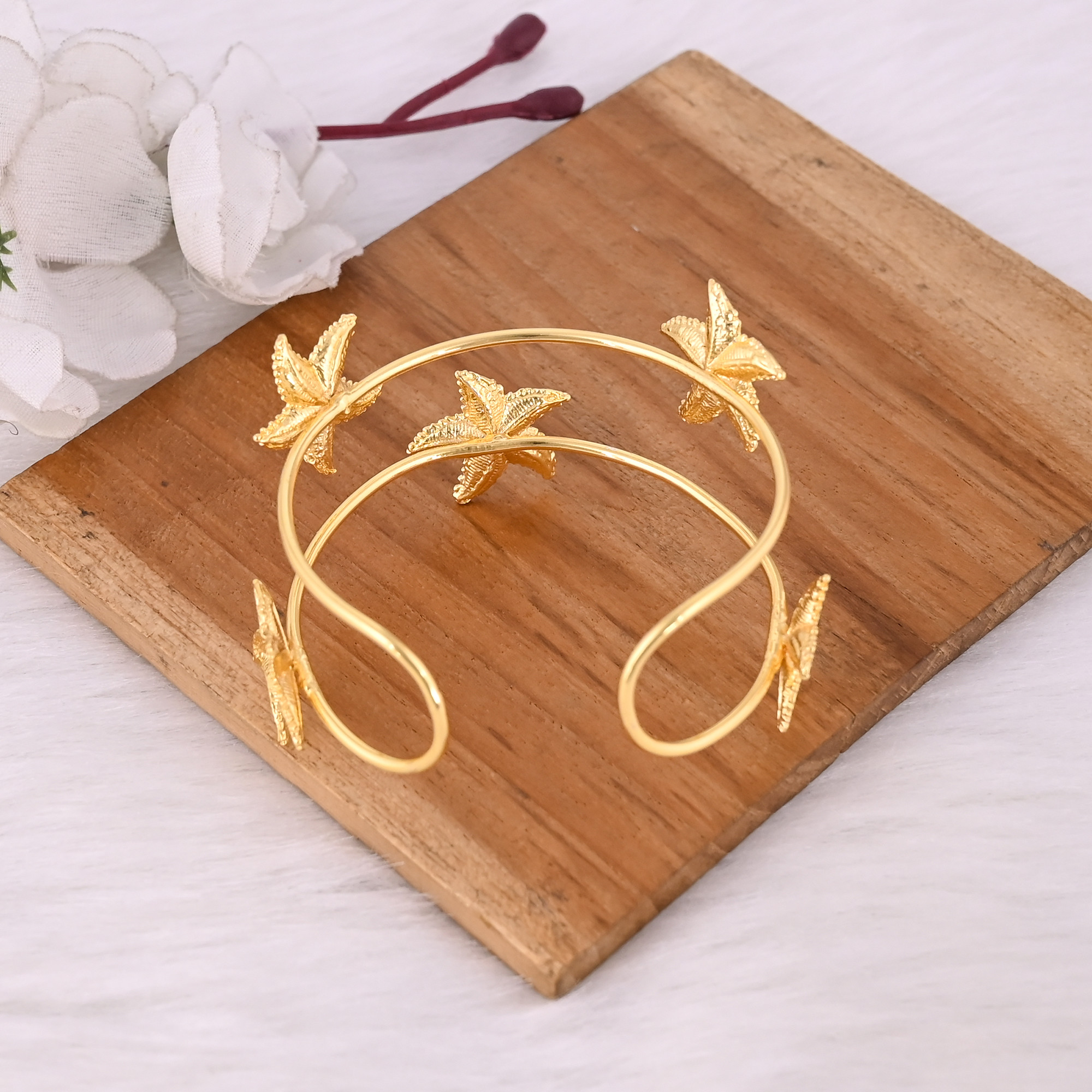 Yellow Gold Plated Brass Adjustable Cuff bangle Bracelet Handmade Star Charm Jewelry