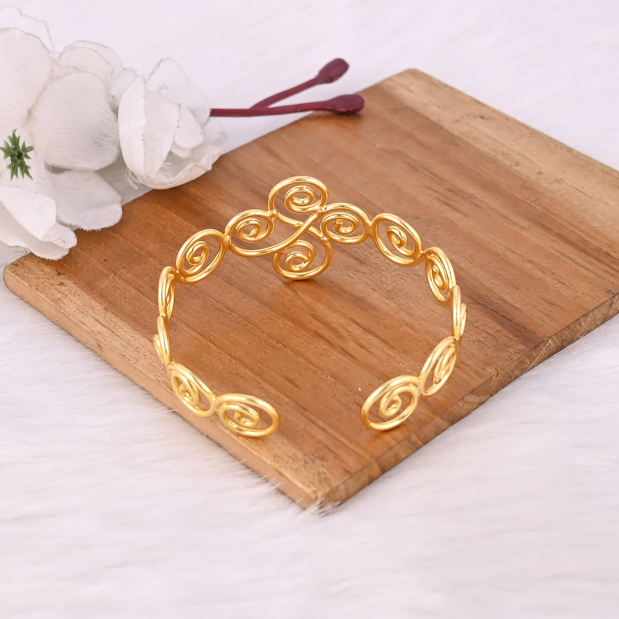 Yellow Gold Plated Brass Adjustable Cuff Bangle Bracelet Handmade Charm Jewelry